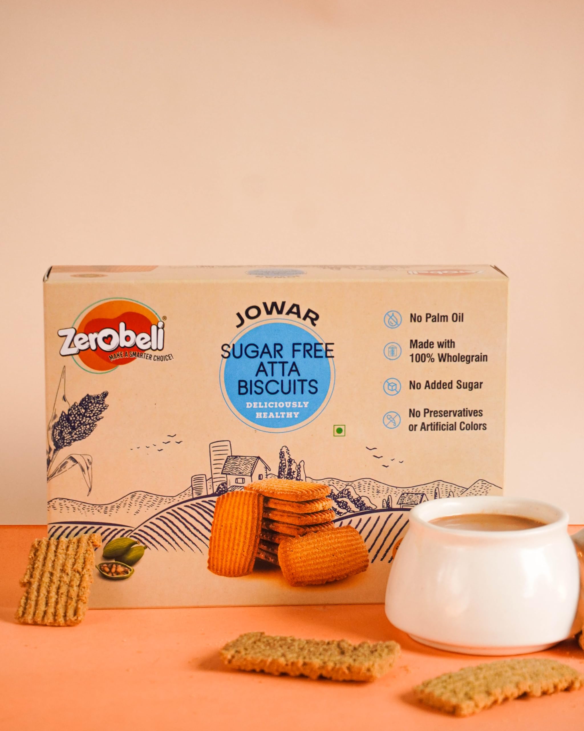 Zerobeli Sugar-Free Jowar Atta Biscuits - 325g | Wholesome, Delicious, and Guilt-Free | Perfect Blend of Nutrition and Flavor | Ideal for Health-Conscious Consumers | 100% Wholegrain, No Refined Sugar | Healthy Snack for Your Wellness Goals - Image 3 thumbnail