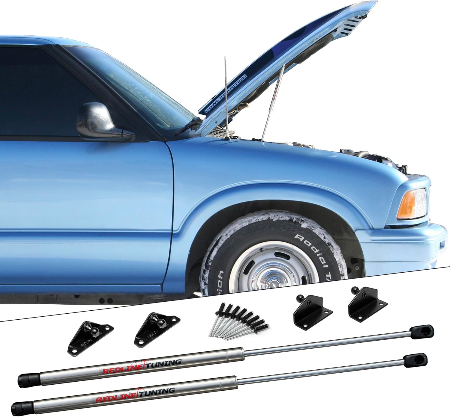 Redline Tuning 21-16007-03 Hood QuickLIFT Elite System Compatible with Chevrolet S10, Sonoma, Jimmy (Stainless Steel Struts)