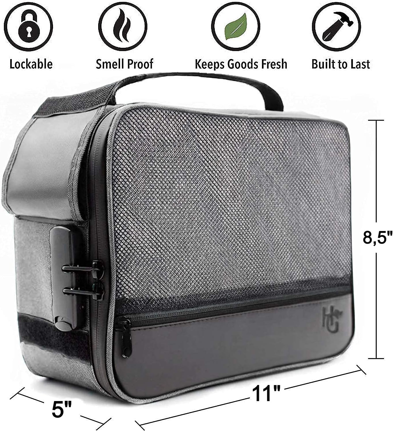 Herb Guard Extra Large Smell Proof Case with Combination Lock (Smell Proof Box Holds Herbs, Spices, Teas and Dried Foods) Comes with Smell Proof Jar, Built In Tray, Travel Bags