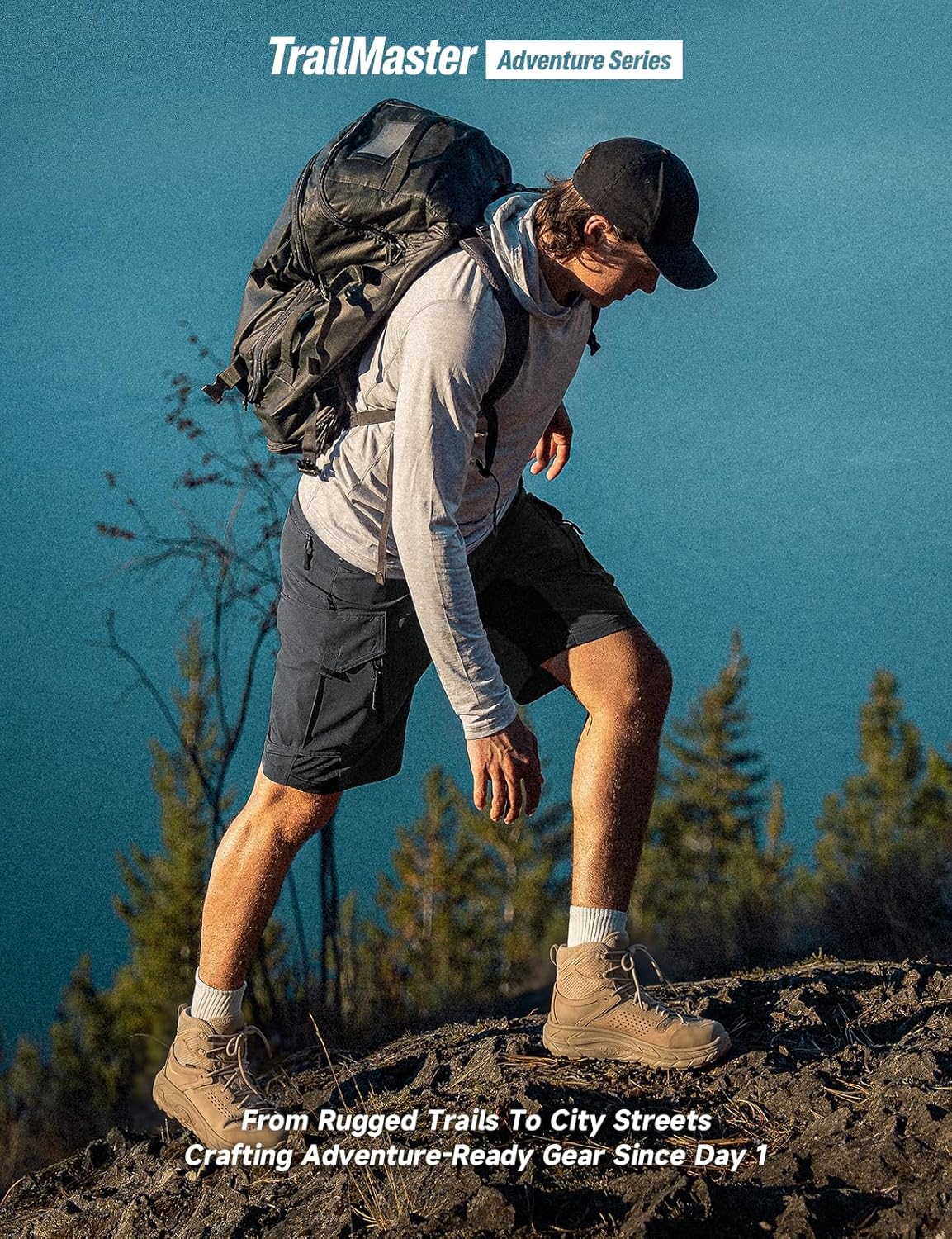 Moosehill Men's Hiking Cargo Shorts: Quick Dry Lightweight Stretch Outdoor Fishing Camping with 9 Pockets (Self-Storing)