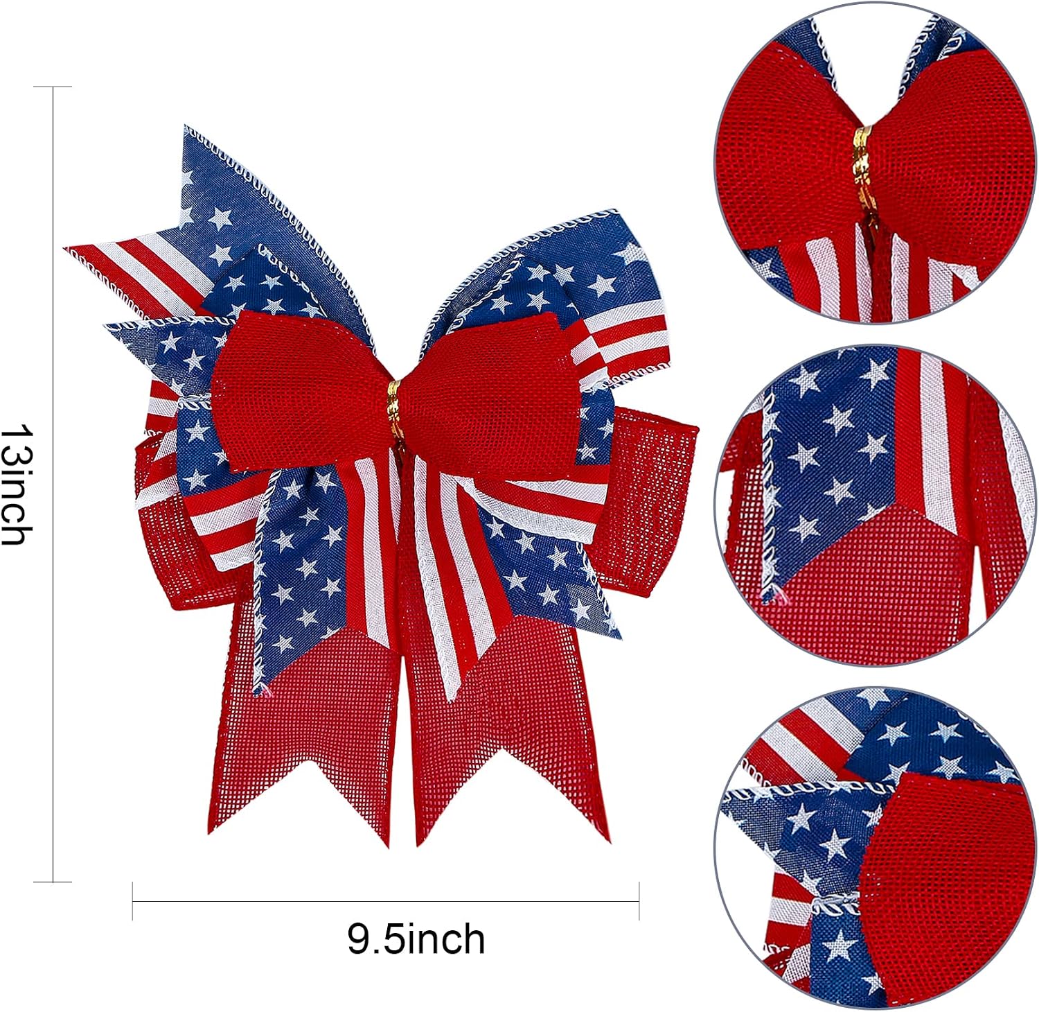 SIMISI RIBBON 4th of July Bow Red White Blue Wreath Bows Patriotic Decoration for Memorial Day, Veteran's Day (9.5 x 13 inch)