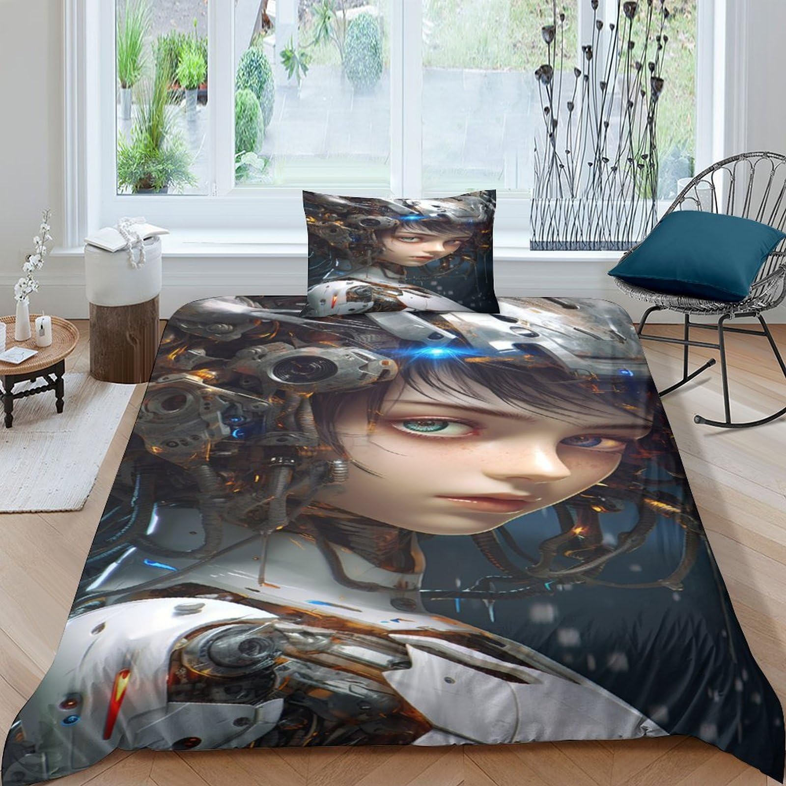 Housse de couette dessin animé fille mécanique 3D pour lit simple 135x200cm