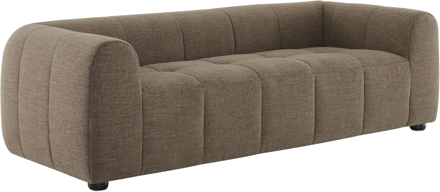 Modway Liana Upholstered Fabric Sofa in Mocha - Retro Modern Tufted Couch - 3 Seater Sofa with Deep Seats - Comfy Sofa Couch for Living Room, Lounge, Apartment