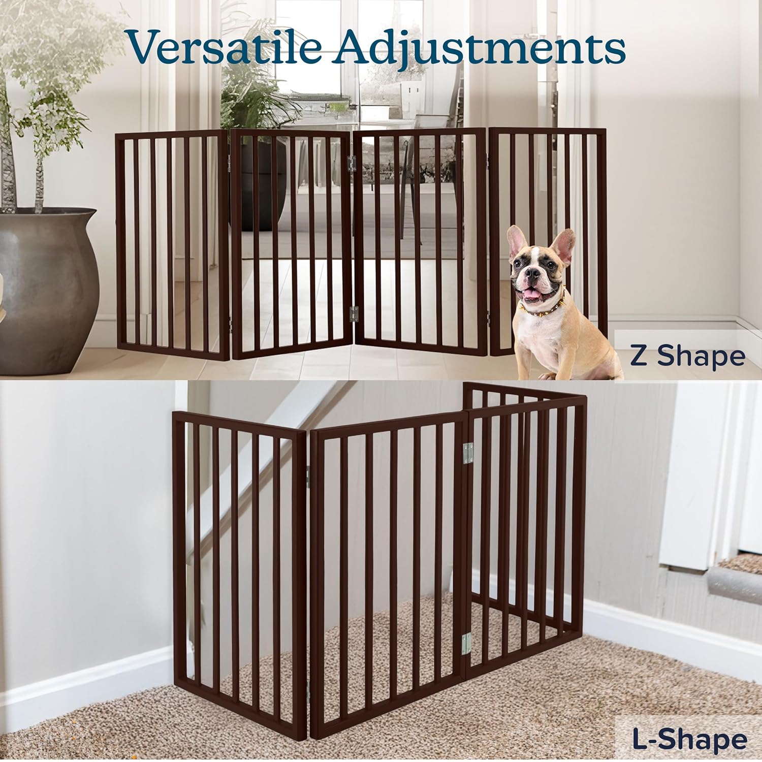 Pet Gate - 4-Panel Indoor Foldable Dog Fence for Stairs, Hallways, or Doorways - 73x24-Inch Freestanding Dog Gates by PETMAKER (Brown)