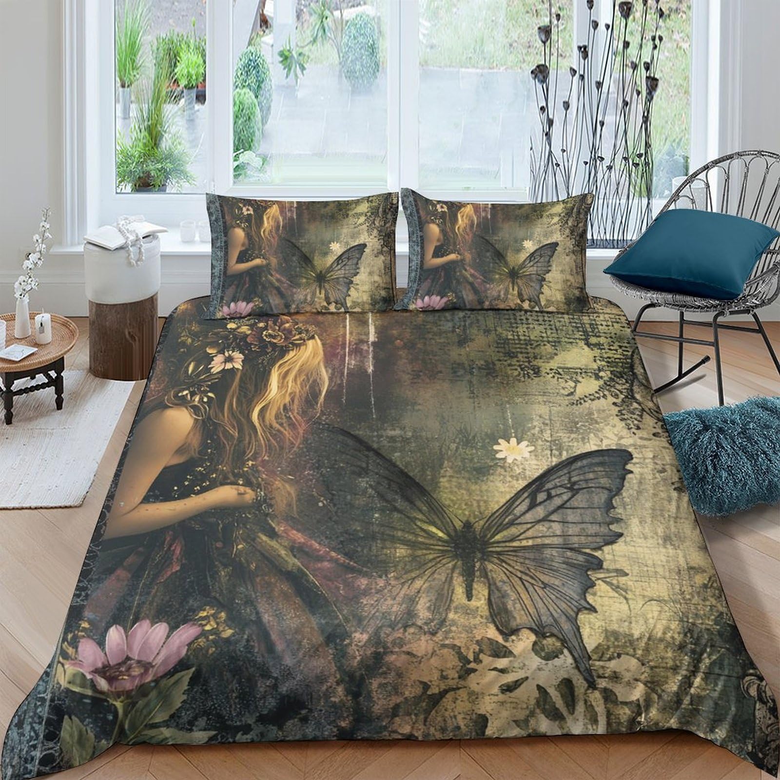 Ctjqhvkz Style-8 3D Printed Fantasy Fairy Fitted Sheet Microfiber Soft Butterfly Forest Bed Cover For Bedroom Guest Room Decor Easy Care Single（135X200cm）