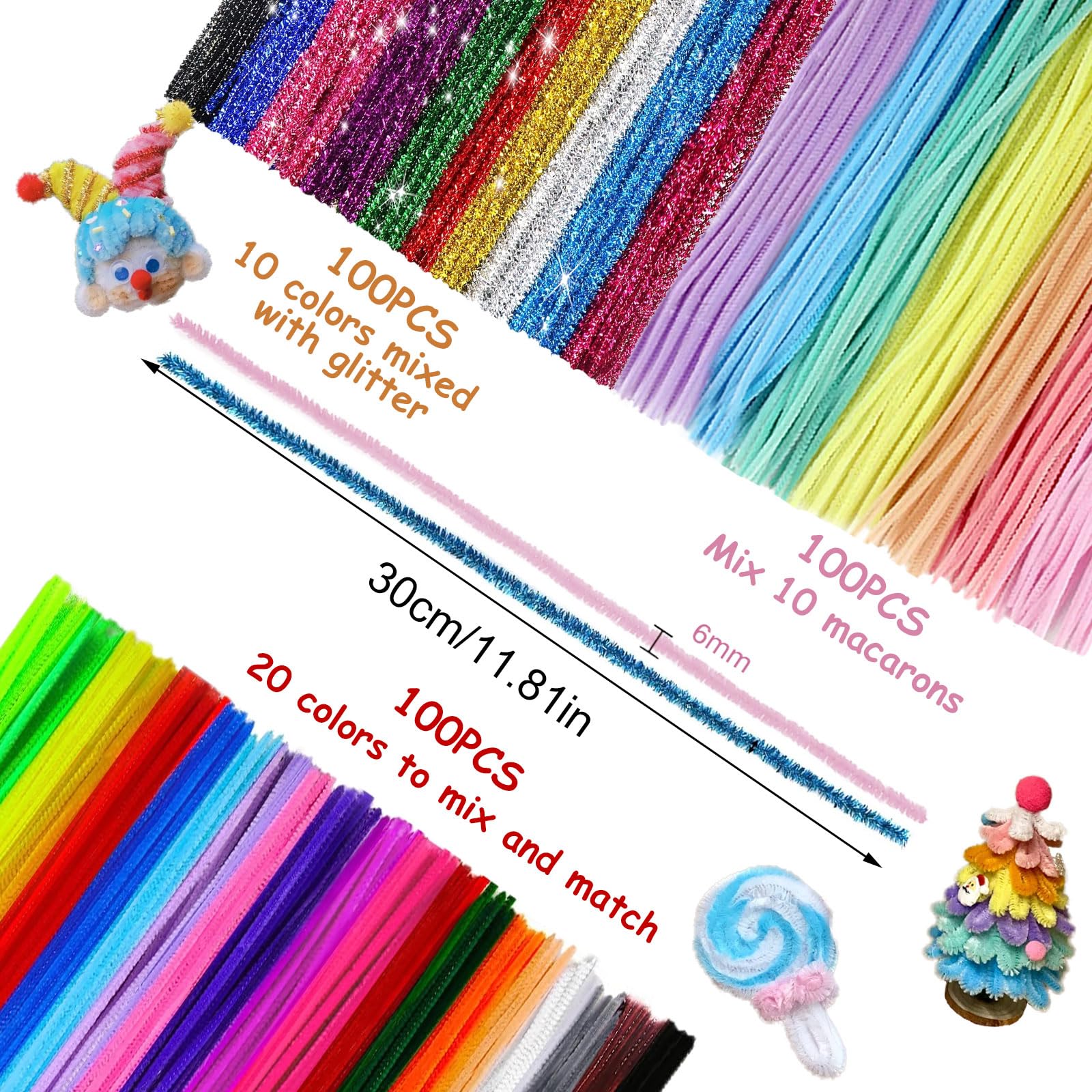 600 stuks pijpenreinigerset, 6 kleuren chenilledraad voor knutselen 600 stuks pijpenreinigerset, 6 kleuren chenilledraad voor knutselen