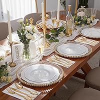 Vista 4 de WDF 300 cubiertos de plástico dorado desechables, cubiertos de plástico resistente, juegos de cubiertos dorados que incluyen 100 tenedores, 100