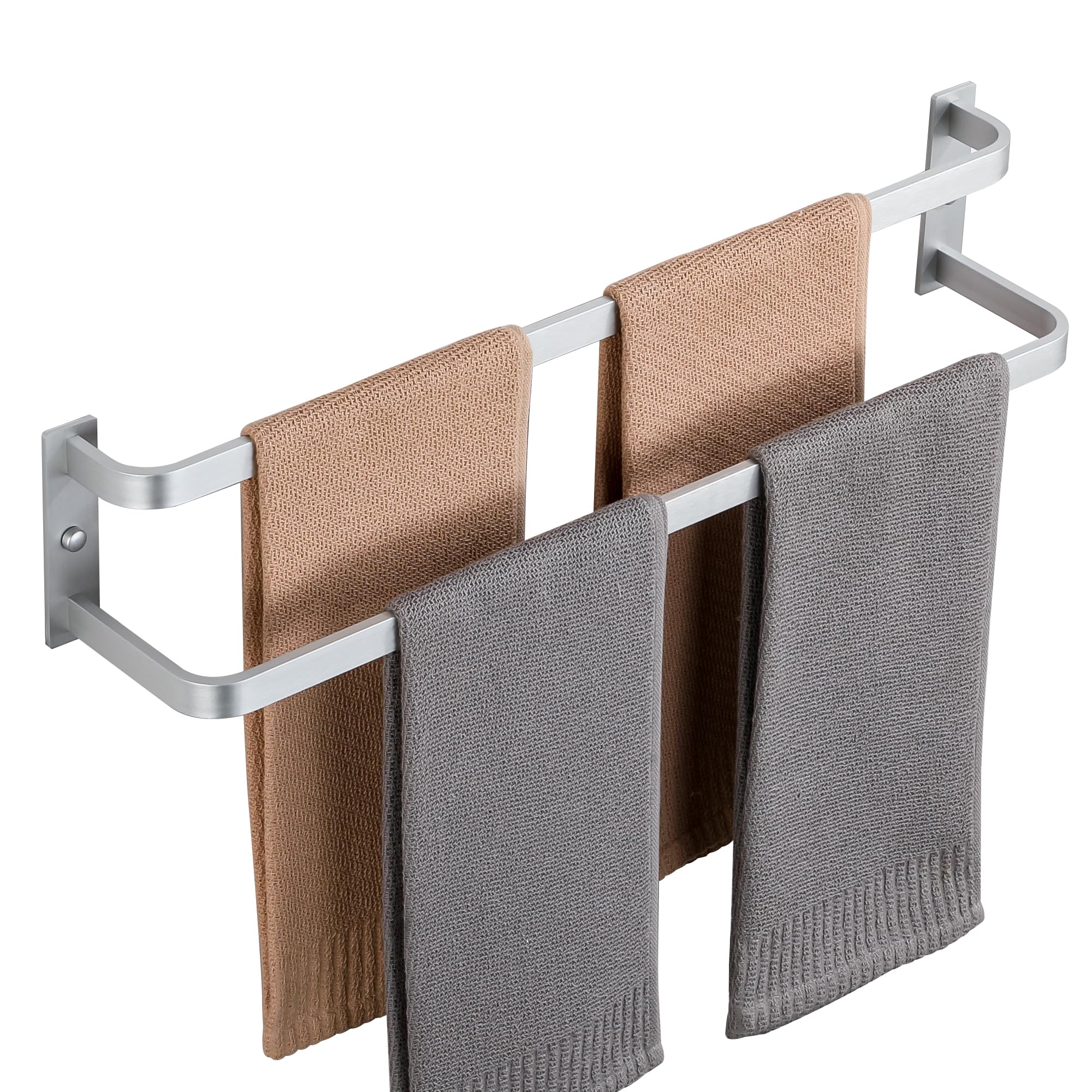 SAYAYO Double Towel Rail Brushed Silver Towel Holder Wall Mounted 60CM