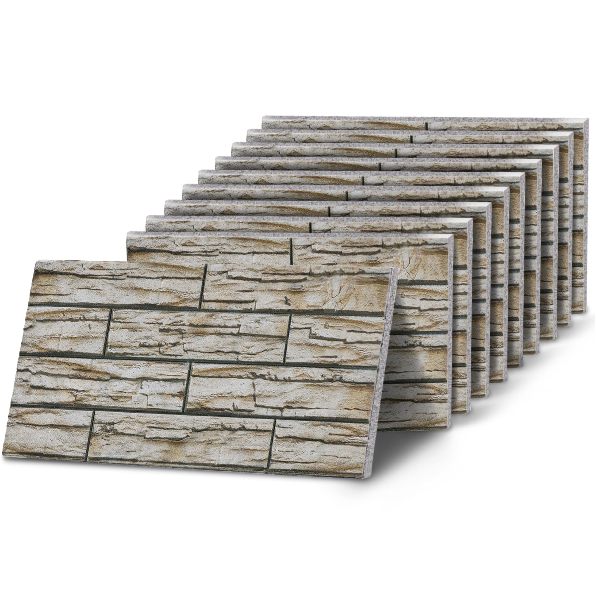 K&B Panels 3D Wall Panels, Slate Effect Styrofoam Wall Panelling Kit, Lightweight, Easy to Install, Dual Insulation to Reduce Acoustic Noise, Indoor & Outdoor (Block Slate Ivory) (10 Panels)