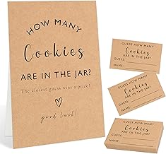 Minimalist Style How Many Cookies Are In The Jar Baby Shower Games Set(1 Sign and 50 Cards), Bridal Shower Games, How Many Guessing Cards for Wedding Day, Gender Reveal Party Activities, 17