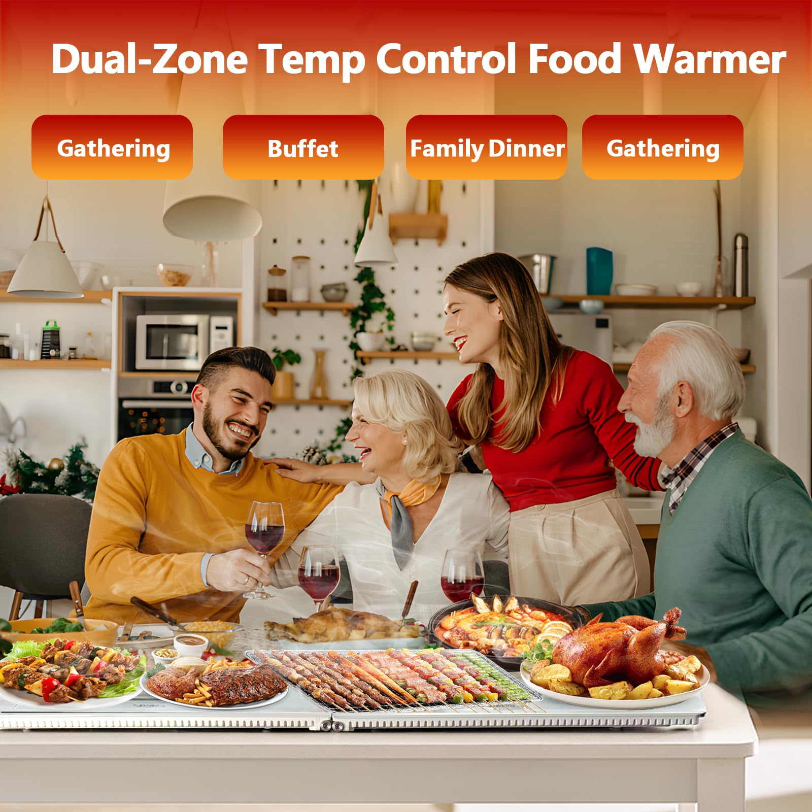 Bandeja calentadora de alimentos de doble zona, placa de calentamiento de escritorio ensamblable con control táctil, bordes resistentes al calor y base aislada, superficie a prueba de manchas para