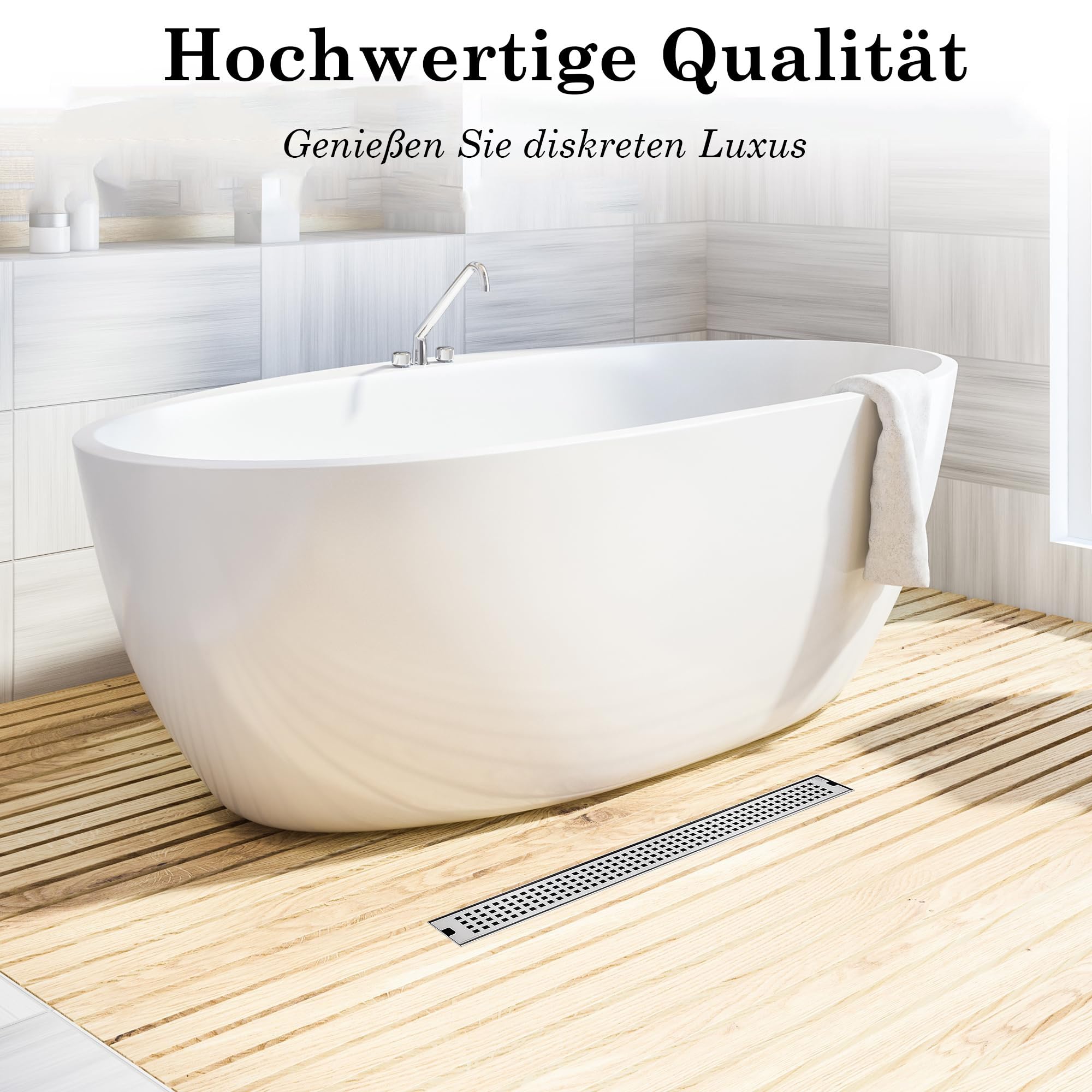 uyoyous Duschrinne 60 cm Italienische aus Edelstahl Bodenablauf | Ablaufrinne mit Haarsieb Duschbodenablauf Linearer Rechteckiger Flach Befliesbar Duschrinne Komplettset