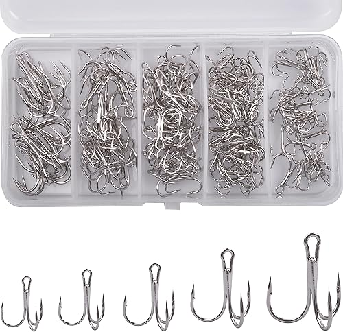 Miniatura 12 de Fishing Treble Hooks Kit, Red Treble Hooks Sharp Round Bend High Carbon Steel Strong Barbed Fishing Hooks with Stainless Steel Split Rings for Lures