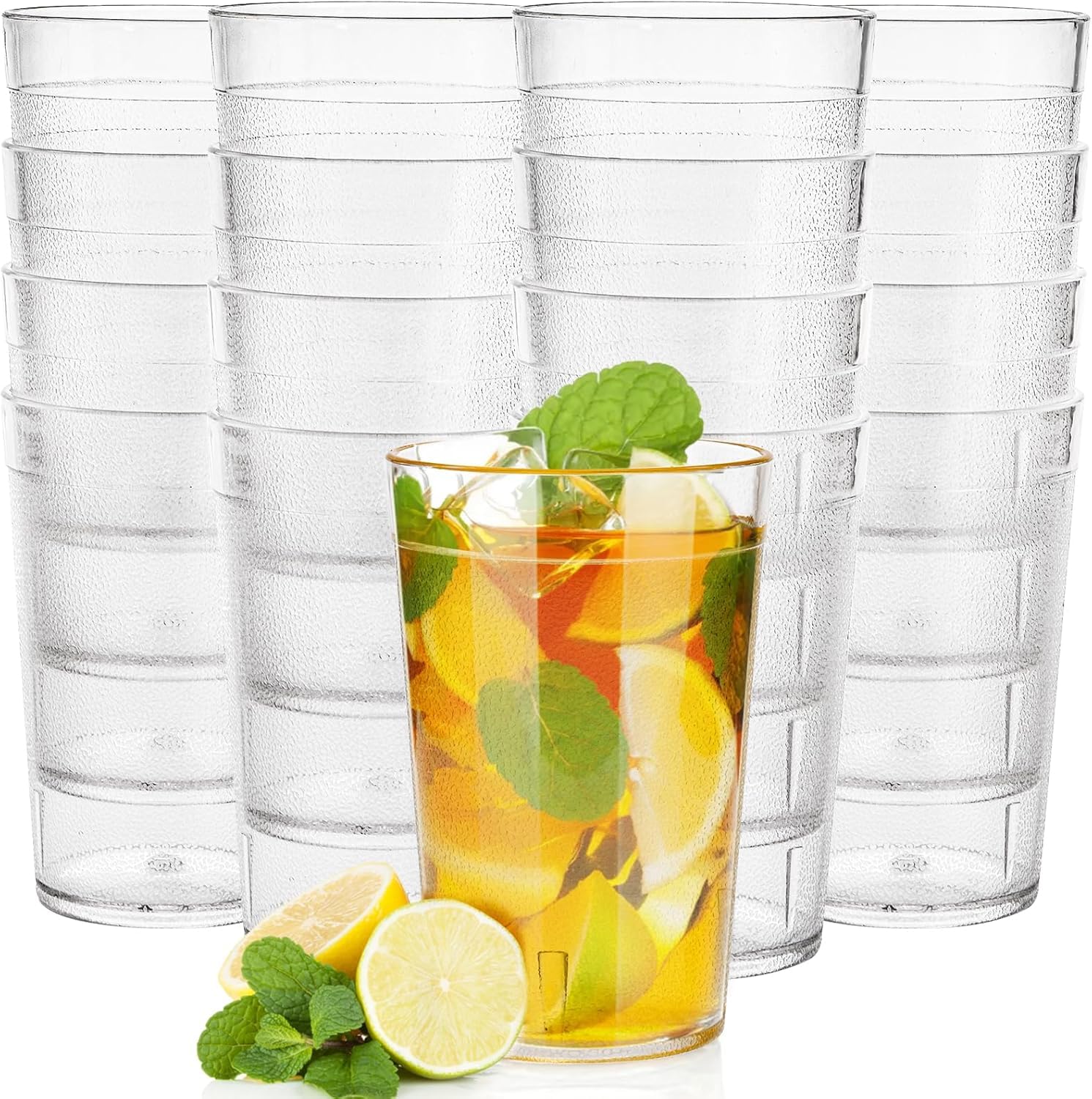 Elsjoy 18 Pack 260ml Plastic Tumblers, Stackable Acrylic Cups with Frosted Clear - Shatterproof & Dishwasher Safe, BPA Free Reusable Drinking Glasses for Home, Party, Picnic, Garden