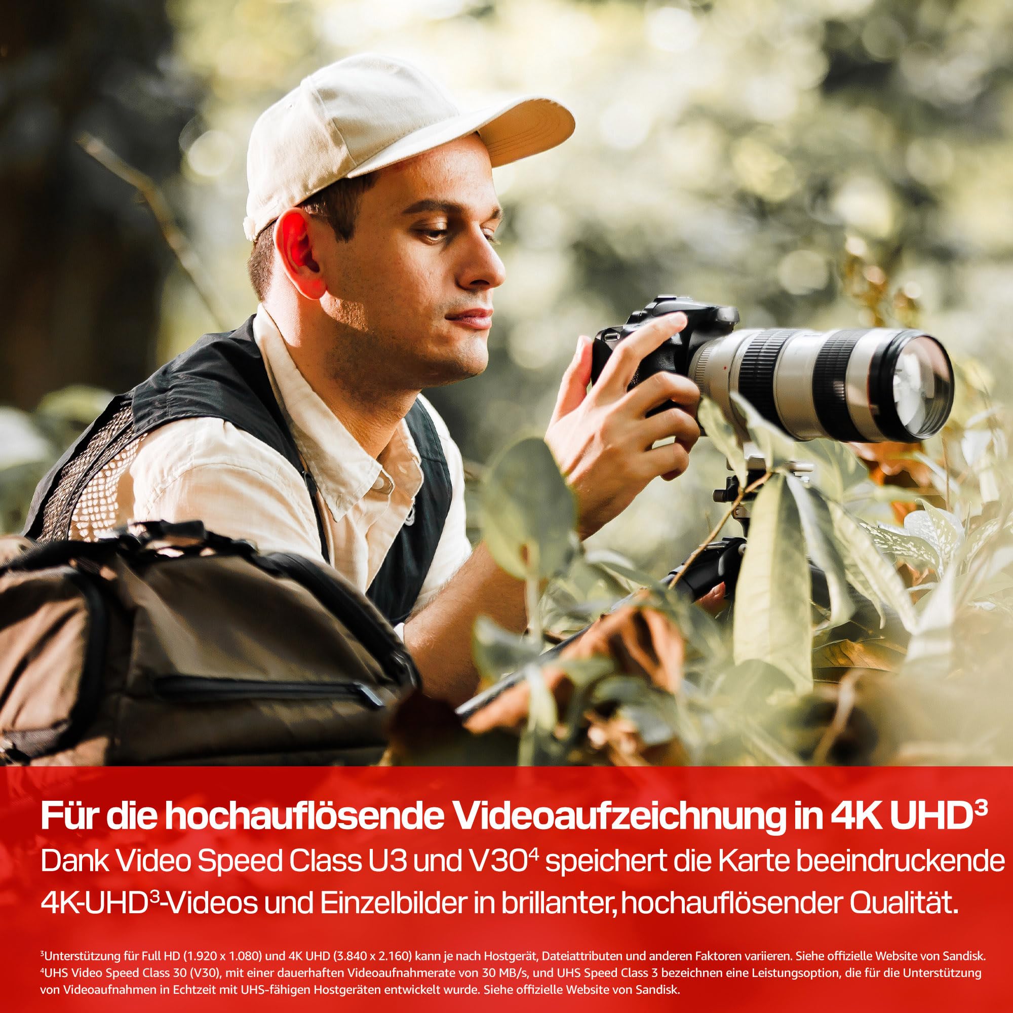 SANDISK Extreme PRO SD UHS-I-Karte 128 GB (bis zu 250 MB/s Lesegeschwindigkeit und 120 MB/s Schreibgeschwindigkeit, 4K-UHD-Video, U3, V30) Sandisk App