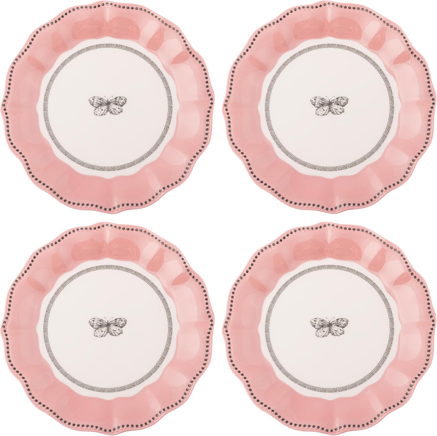 Karma, 8.75 inches Melamine Salad Plates Set of 4, Reusable Dishwasher Safe Plates for Outdoor and Indoor, Butterfly