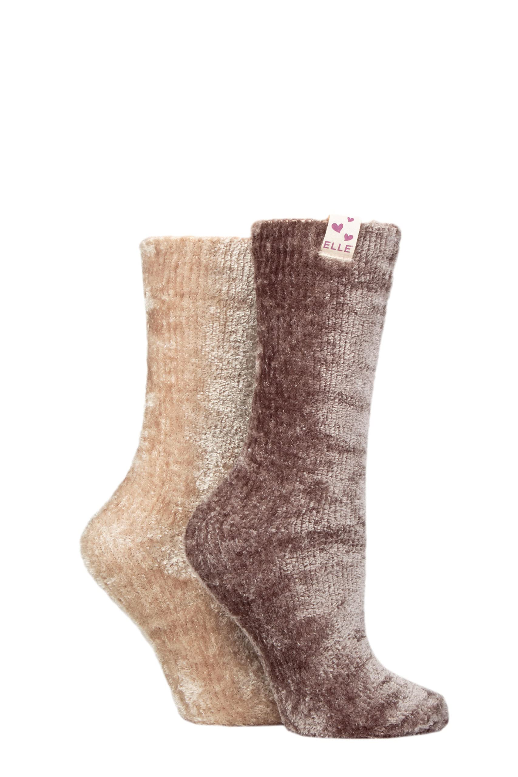 ELLE Ladies Chenille Leisure Socks Pack of 2 Moss/Gold 4-8
