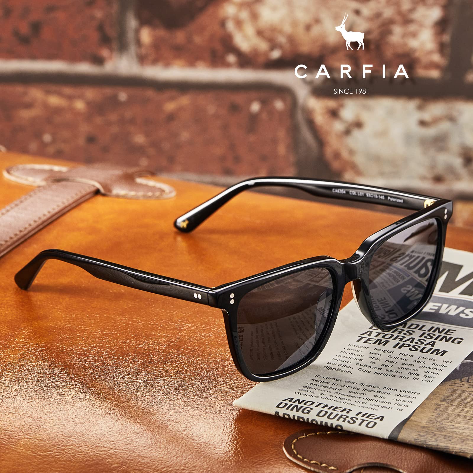 CARFIA Occhiali da sole polarizzati quadrati in acetato per uomo CA5354LNEW | Protezione UV400 stile retrò per golf guida all'aperto