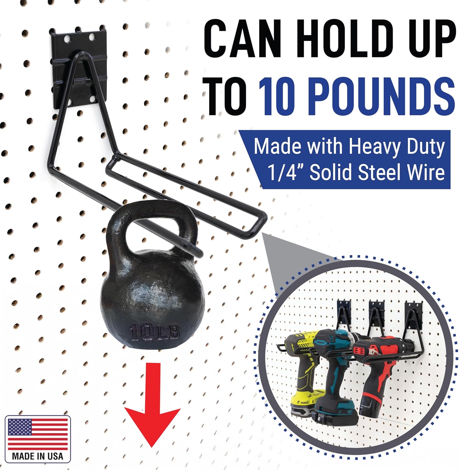 Victory Display Heavy Duty Garage Hooks | for Tools, Ladders, Garden Equipment | Fits Pegboard & Slatwall | Storage Hook for Hanging | Shed Wall Organizer for Tool Rack, Garage Wall Hangers | 3-Pack