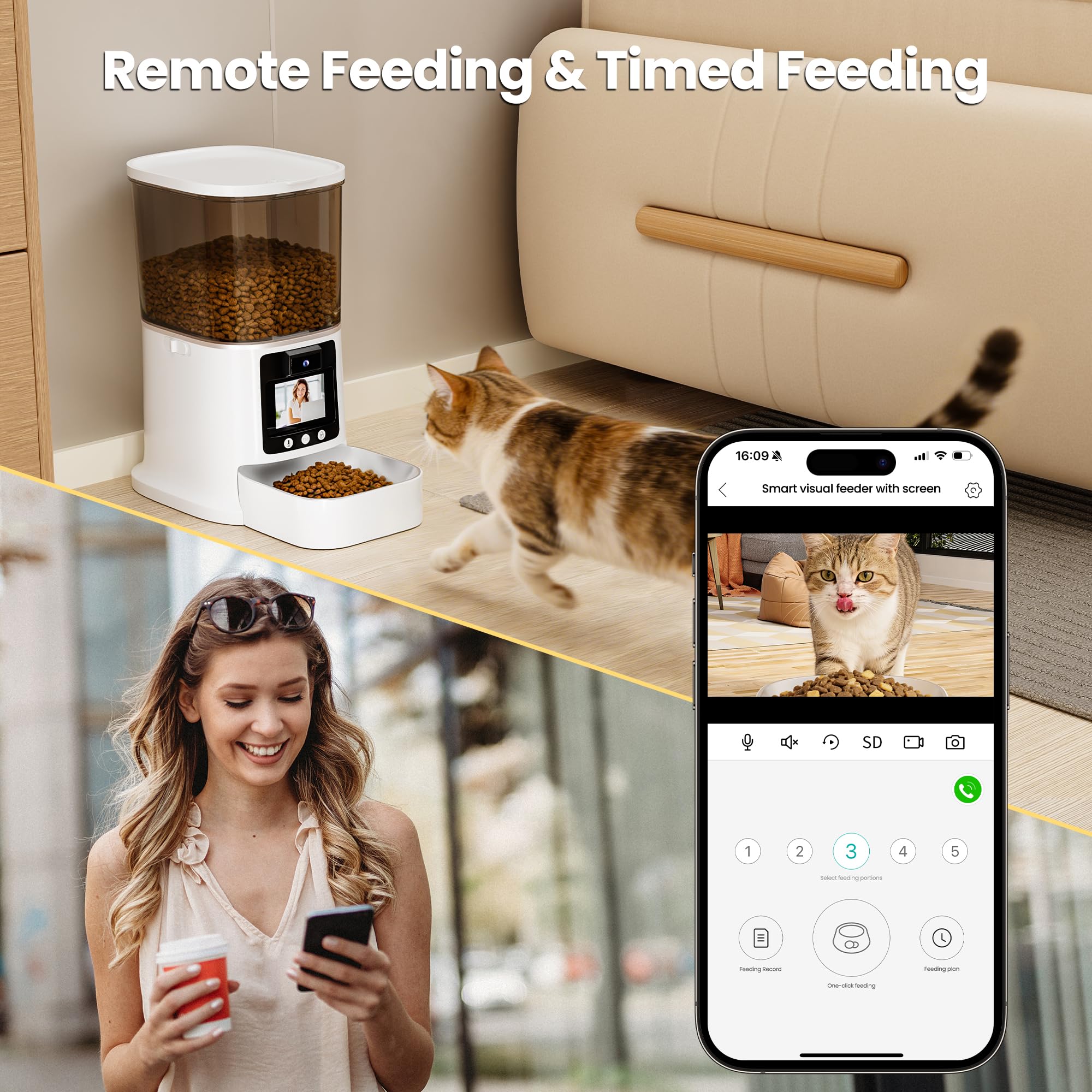 Automatic Cat Feeder with Camera, 2-Way Video& Audio, HD Video with Night Vision, 5G WiFi Pet Feeder, 5L Large Food Storage Container for Multiple Pet, Detachable for Easy Clean - image 4
