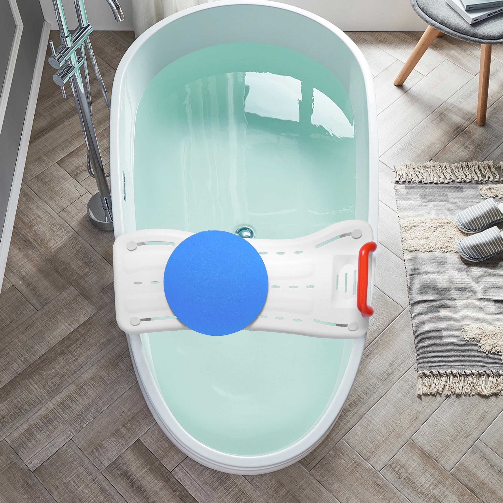 75,5x34cm Badewannenbrett mit Drehscheibe Badewannensitz für Senioren Einstellbar 41-63cm Wannensitz Sitzbrett Wannenbrett für Badewanne Duschbrett Stuhl für Badezimmer -Rot Griff