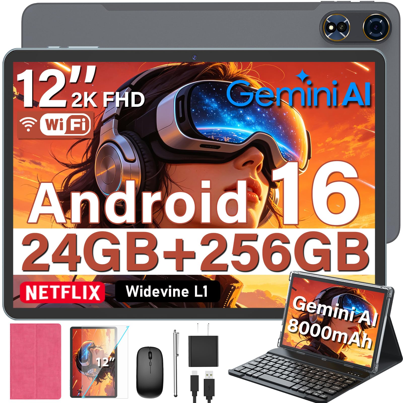 YLEEBG 12 Inch Android 16 Tablet with Keyboard