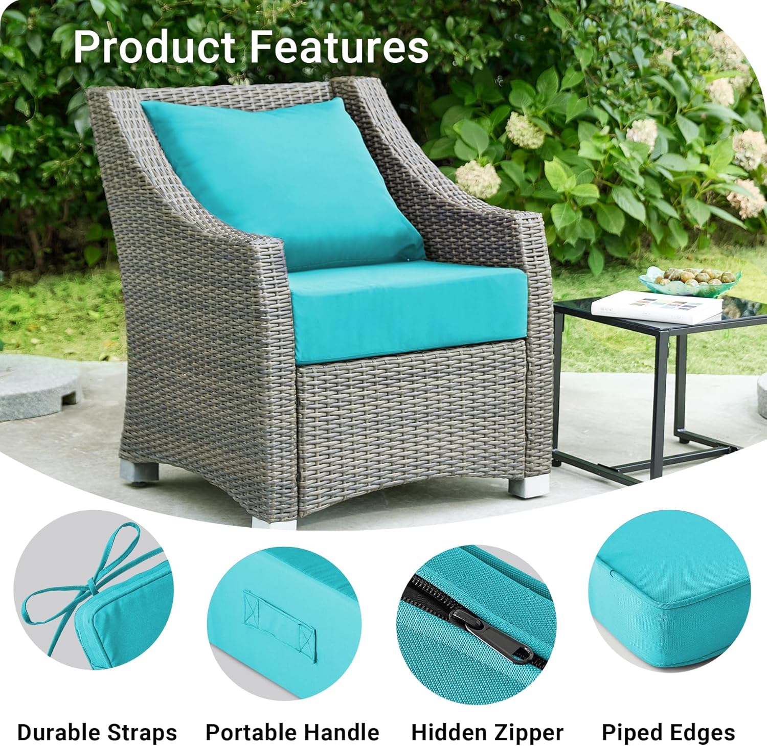 IPYNBAP Outdoor Cushions for Patio Furniture,Outdoor Seat Cushion Set 24 x 24 x 5.75 Inch,Waterproof & Fade Resistant Outdoor Chair Cushions,Deep Patio Chair Cushion with Removable Cover,Teal Teal 24*24+5.75/25*22.5"