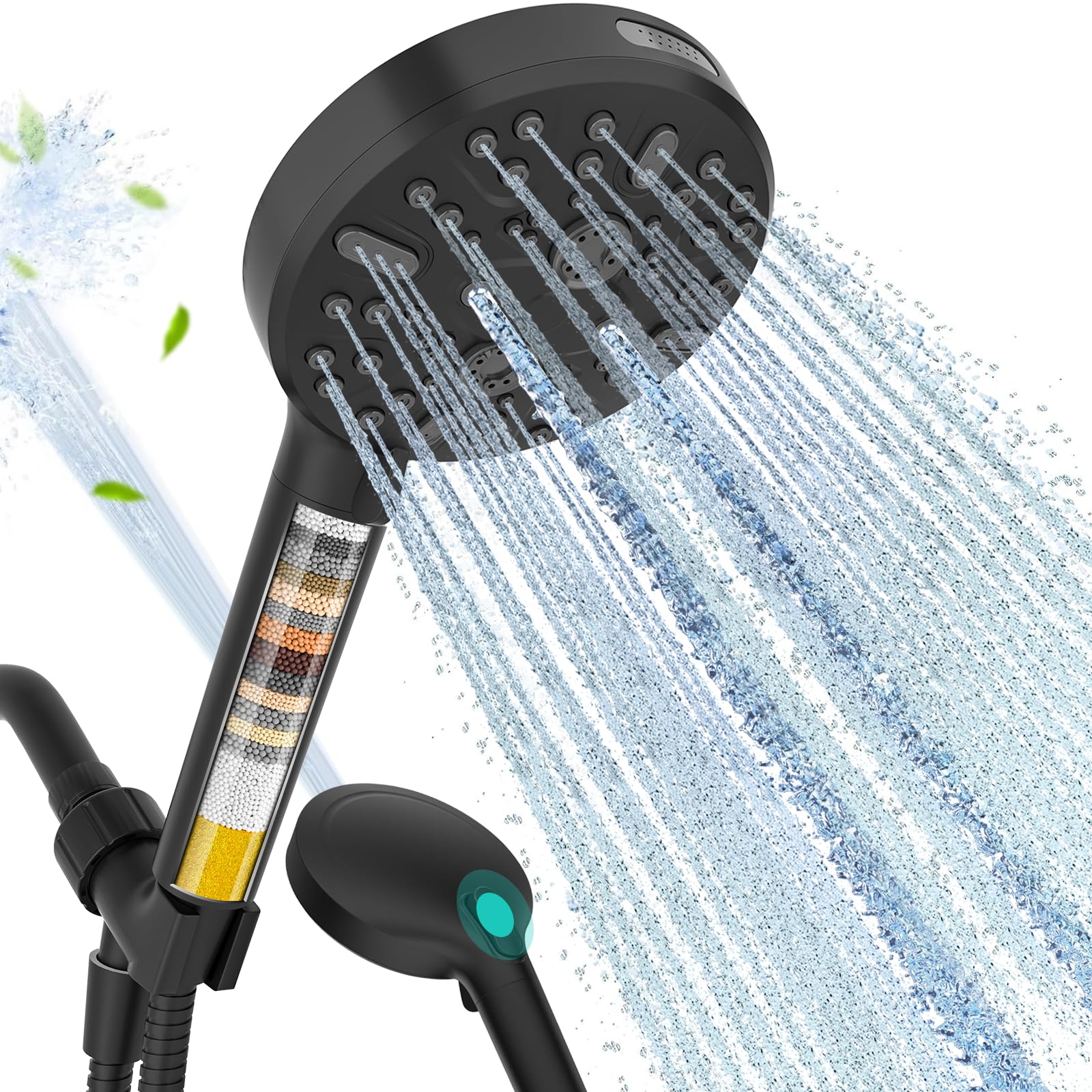 Cobbe Filtered Shower Head, High Pressure 9 Spray Mode Handheld Shower Head with Filter Built-in Power Wash with Hose and Water Softener for Hard Water Remove Chlorine, Matte Black