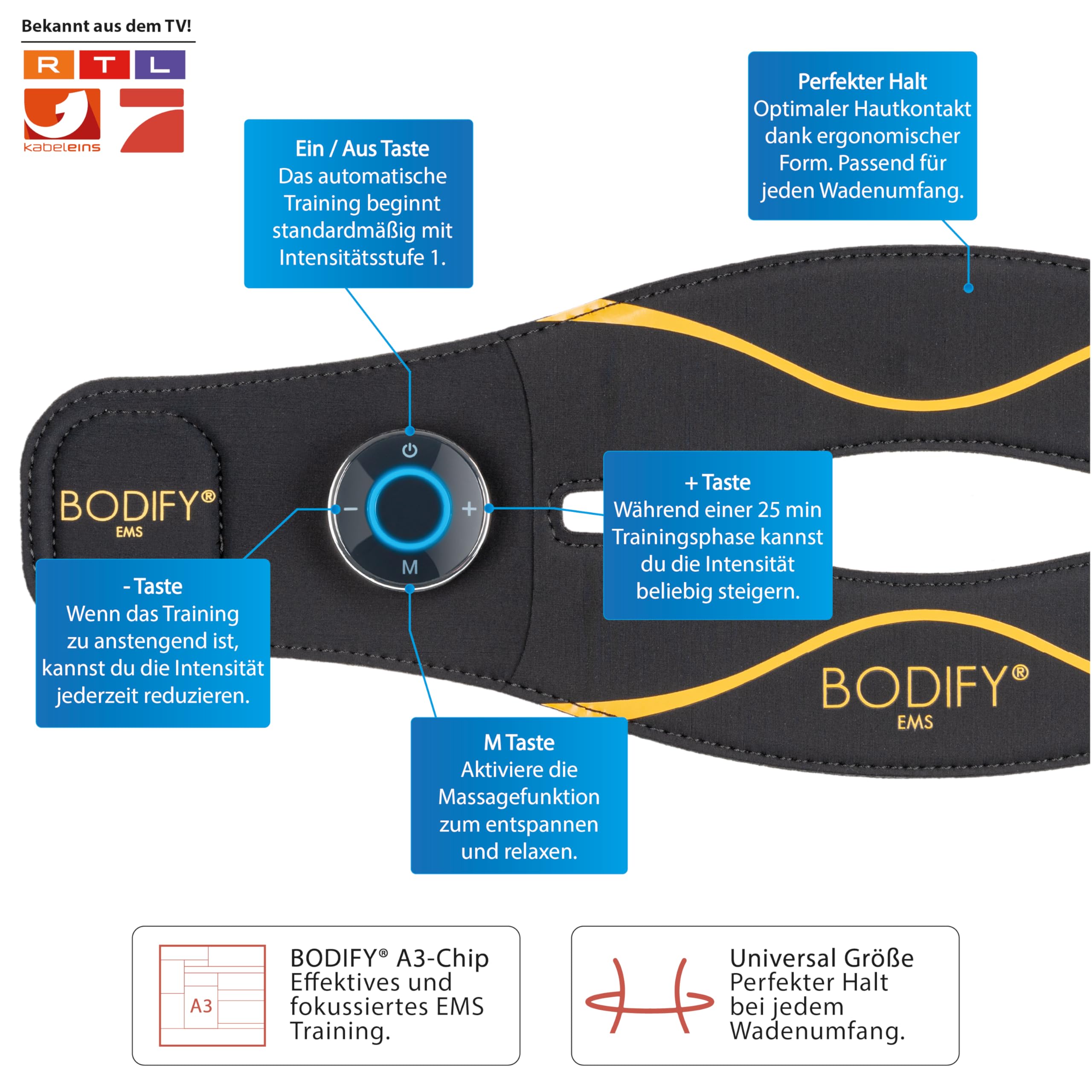 Bodify EMS Wadentrainer Pro - Gezielte Stimulation der Wadenmuskulatur - Muskelaufbau - EMS Training