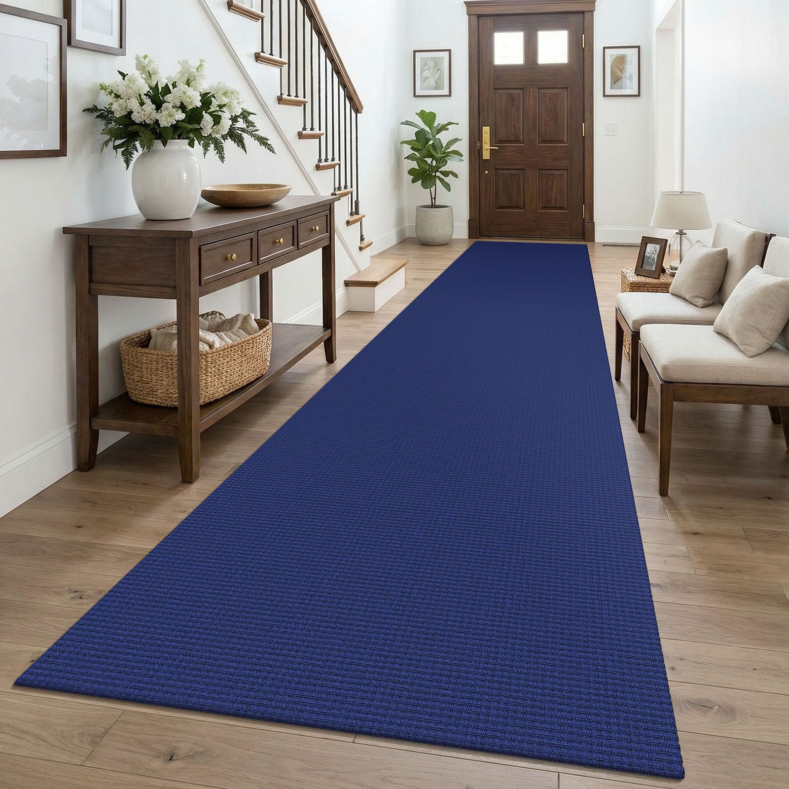 KOZYFLY 3x16 Runners Rugs for Hallway, Extra Long Washable Runner Rug, Non Slip Rubber Backed Kitchen Runner, Cotton Entryway Rug, Floor Carpet for Entry, Aisle, Hall, Deep Navy Blue — image 1