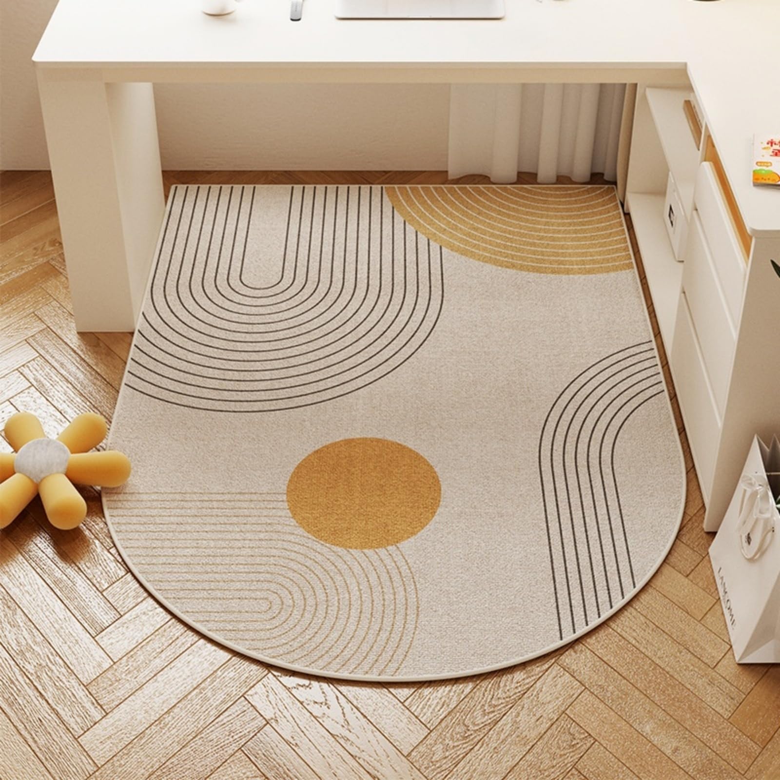 Odot Office Chair Mat for Carpeted and Hardwood Floor Protector, Modern Non-Slip Semicircle Computer Gaming Rolling Chair Desk Mat Protection Carpet for Wooden Floors (Yellow,60x90cm)