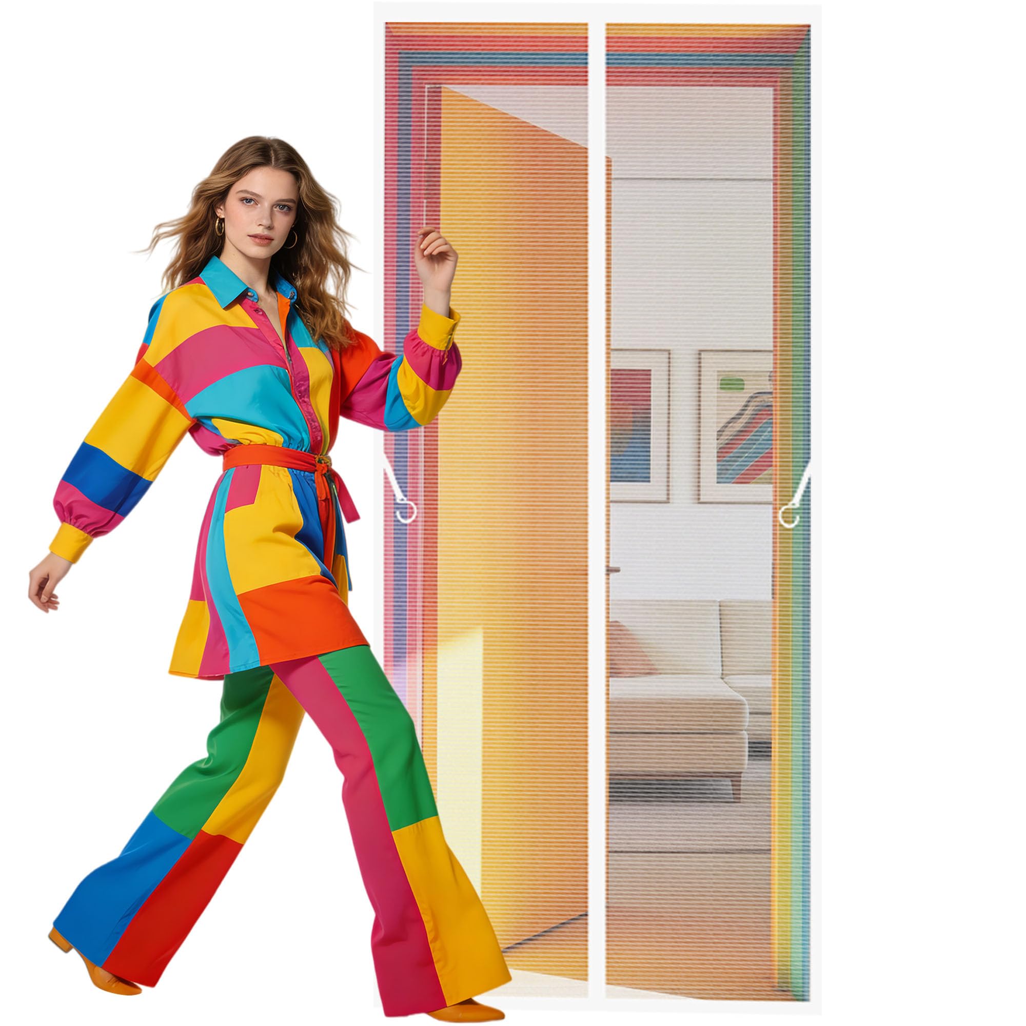 Magnetic Fly Insect Screen Door 85 x 280 cm No Drill Installation Fly Insect Screen with Powerful Magnets Full Frame Magic Tape Suitable for Patio Room Balcony Bedroom, White