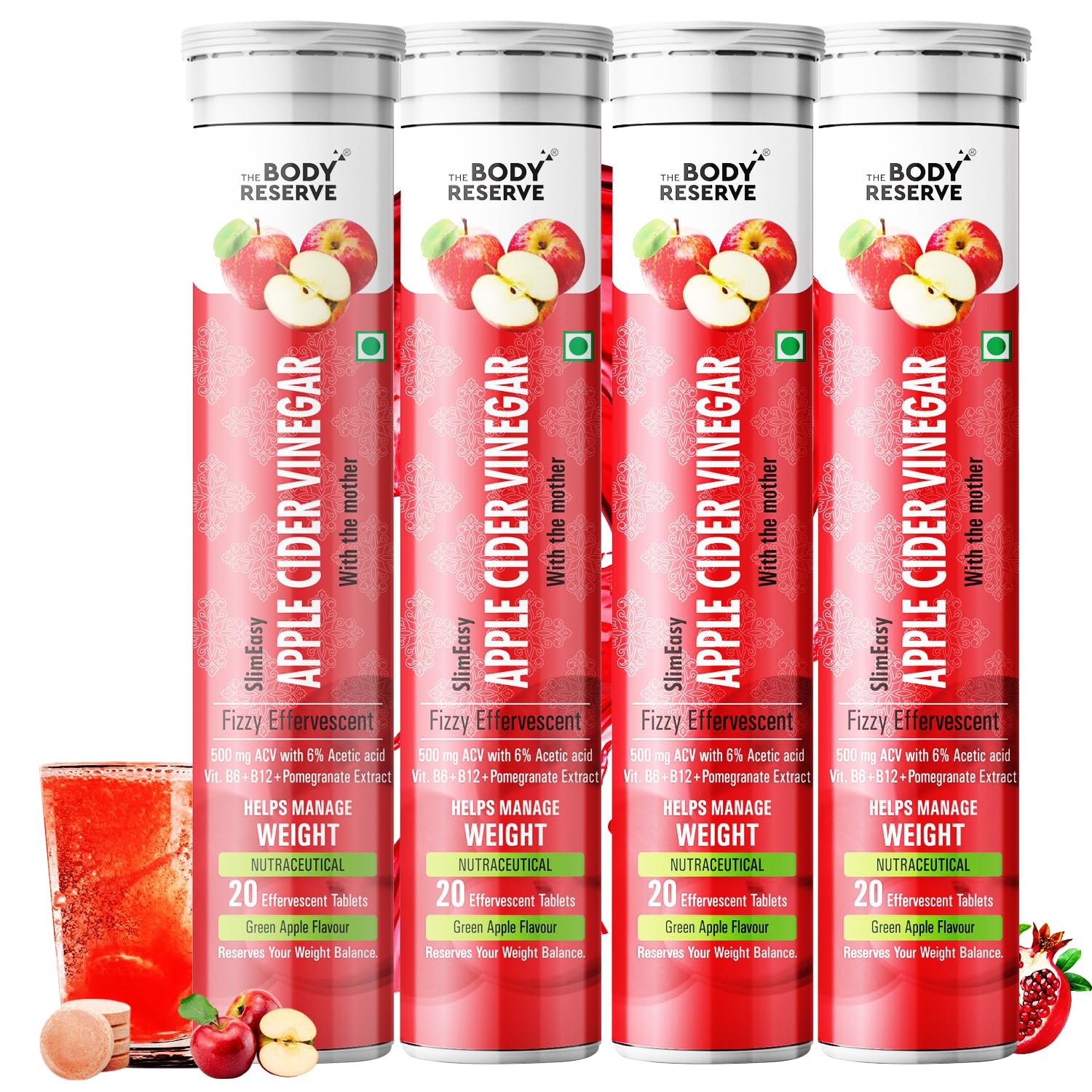 The Body Reserve Apple Cider Vinegar | 80 Effervescent Tablets, ACV With The Mother for Weight Loss And Management With Vitamin B6 and B12 | Pack Of 4 (Apple Flavour)-image-27