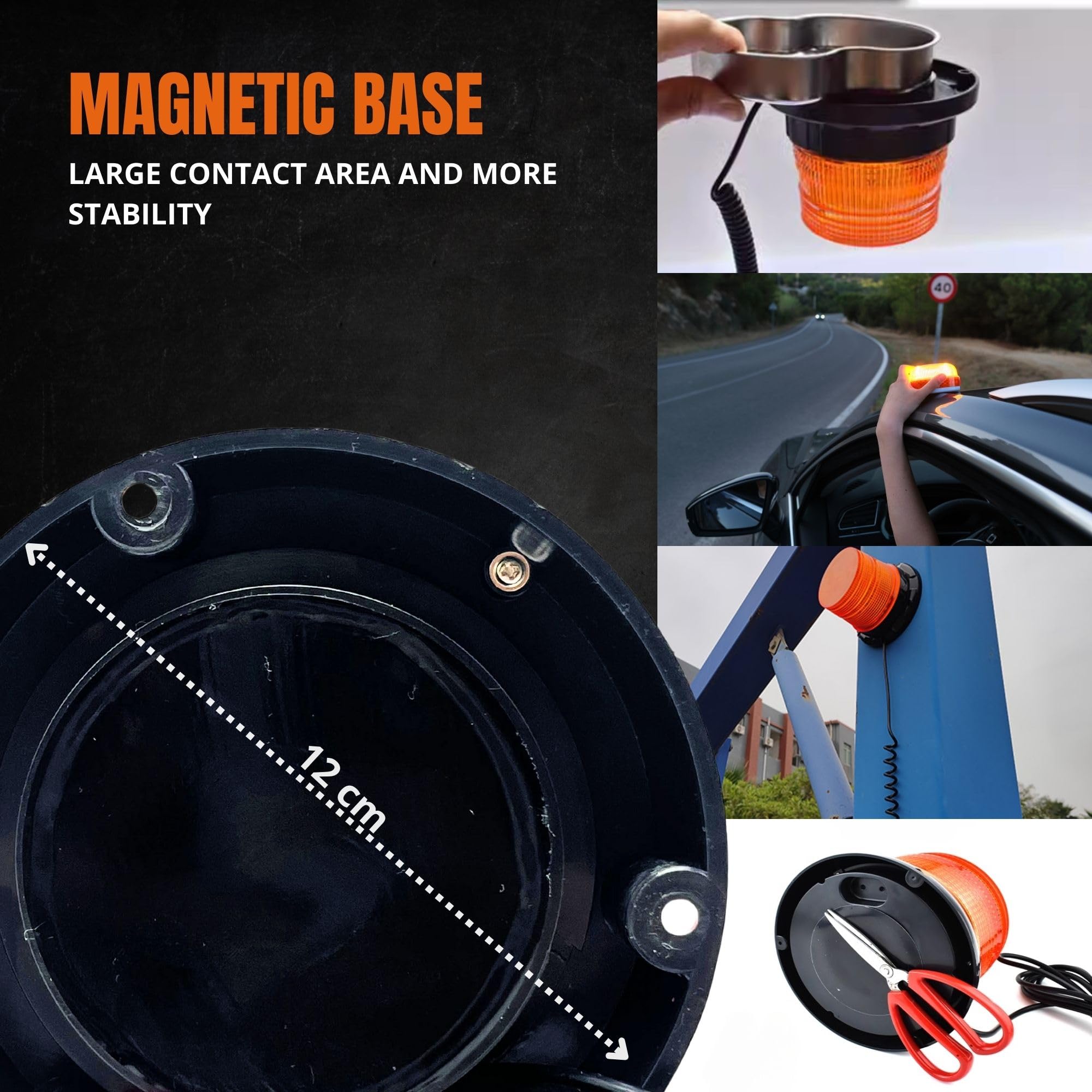 LED Lampeggiante Stroboscopica DC10-30V con Base Magnetica, Luce di Emergenza per Trattore con Spina Accendisigari, Lampeggiante di Avvertimento per Camion, Carrello Elevatore.