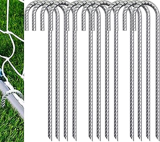 Eurmax USA 12 inch Galvanized Rebar Stakes Heavy Duty J Hook Tent Stakes Ground Anchors for Trampoline, Canopy, Fence.