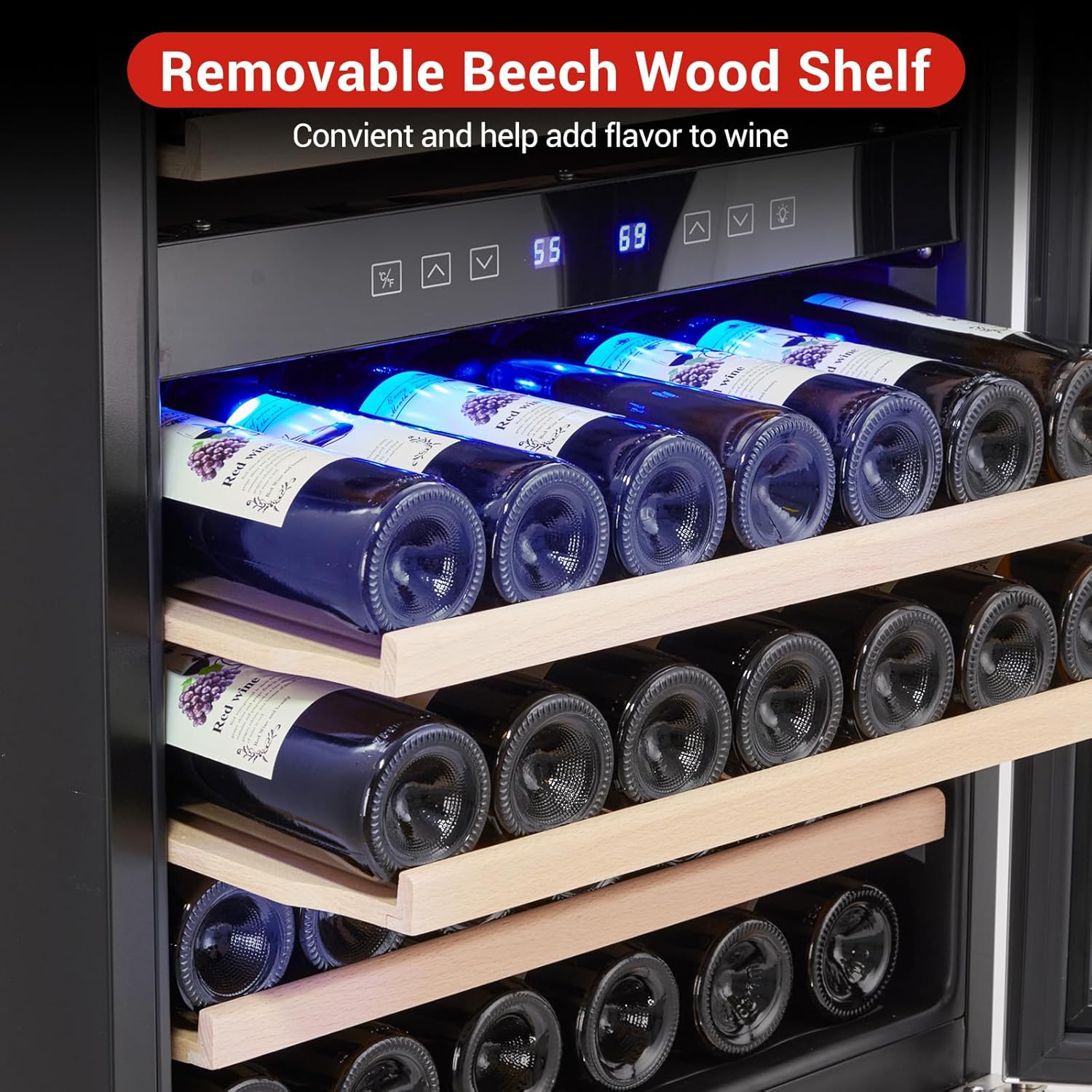 46 Bottle Dual Zone Wine Cooler Refrigerator, 24 Inch Stainless Steel Built-in Freestanding Wine Fridge with Lock and Removable Shelves, Under Counter Wine Cellar with Double-Layer Tempered Glass