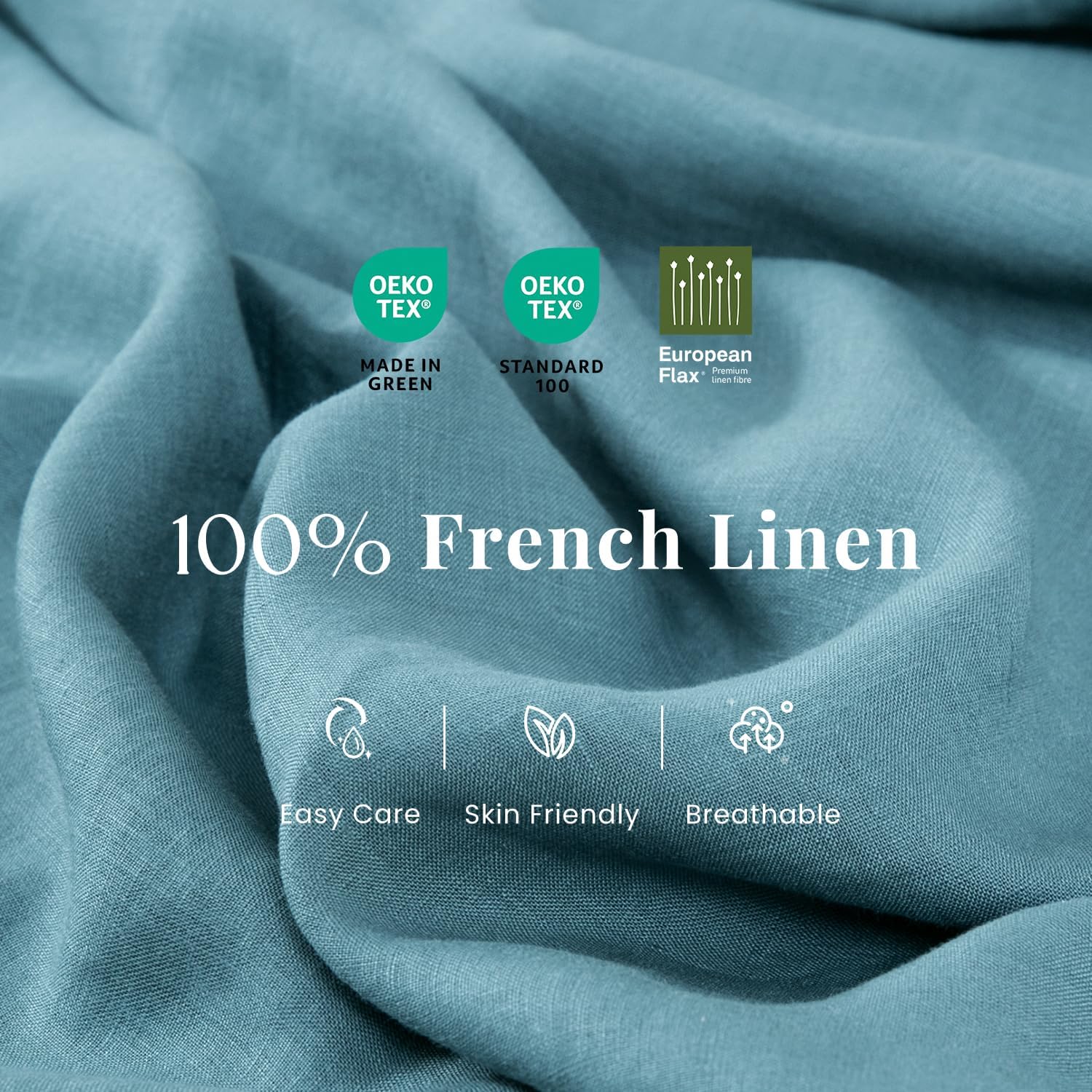 S VICTORY SYMBOL 100% Organic Linen Sheet Sets Full,Washed French Flax Bedding Set 4 Pieces(2 Pillowcases,1 Fitted Sheet,1 Flat Sheet),16inch Deep Pocket Linen Bed Sheets,Stormy Blue