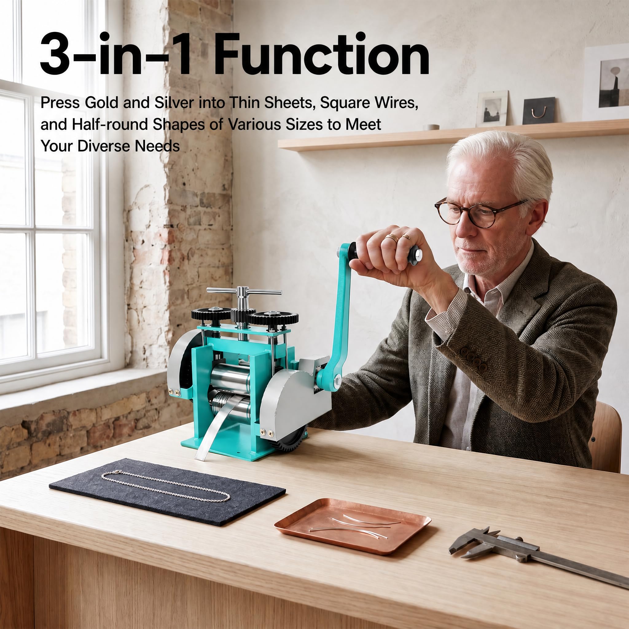 IRVINAW 3 en 1 Handwalzwerk Schmuckwalzmaschine Kombinationswalzwerk Metallwalzwerk Manuelle Laminadora 1:6 Relación de transmisión para joyerías y bricolaje