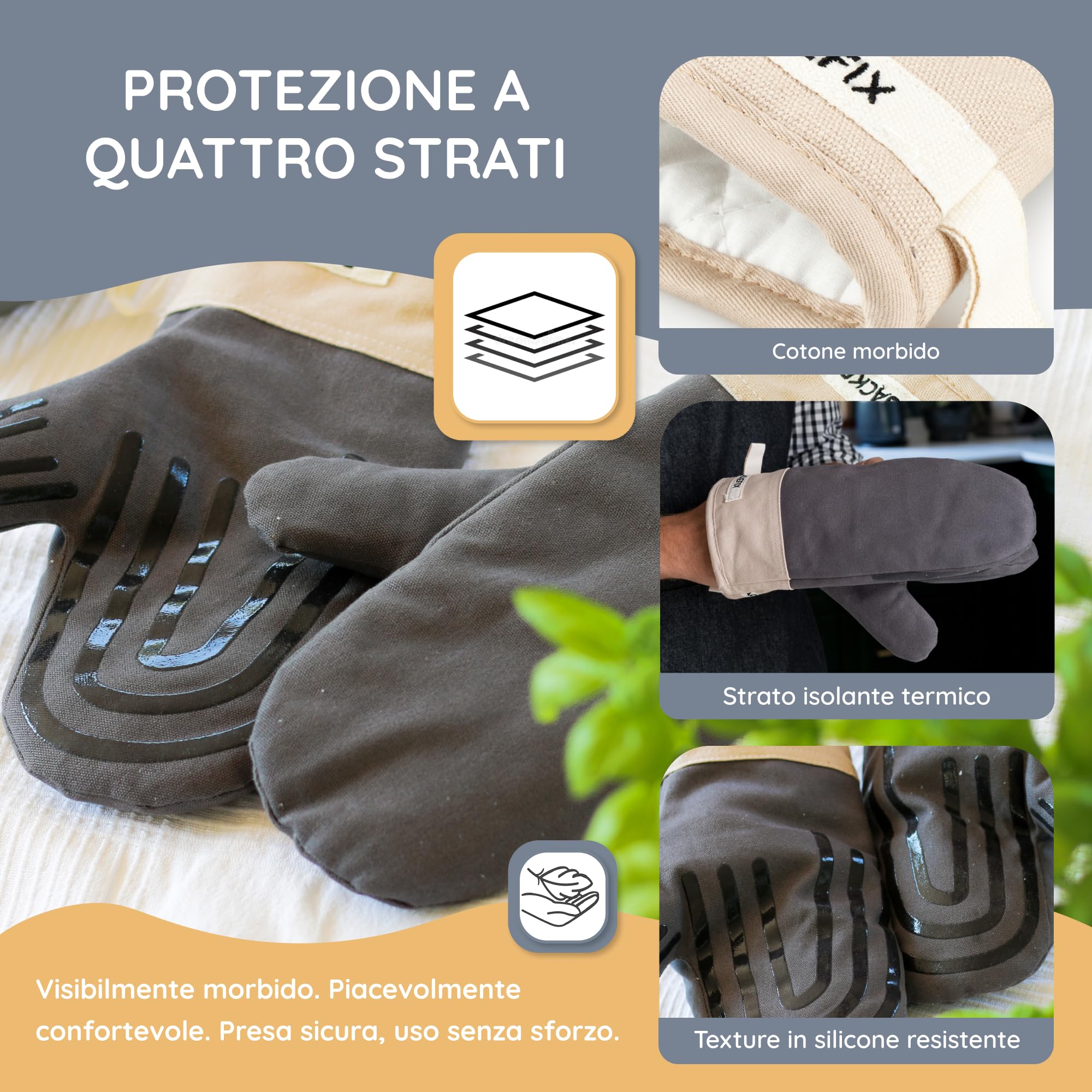 Guanti da forno Backefix con motivo in silicone – un paio di guanti da forno resistenti al calore fino a 250°C, antiscivolo, in cotone, sostenibili, lavabili, comodi e senza plastica