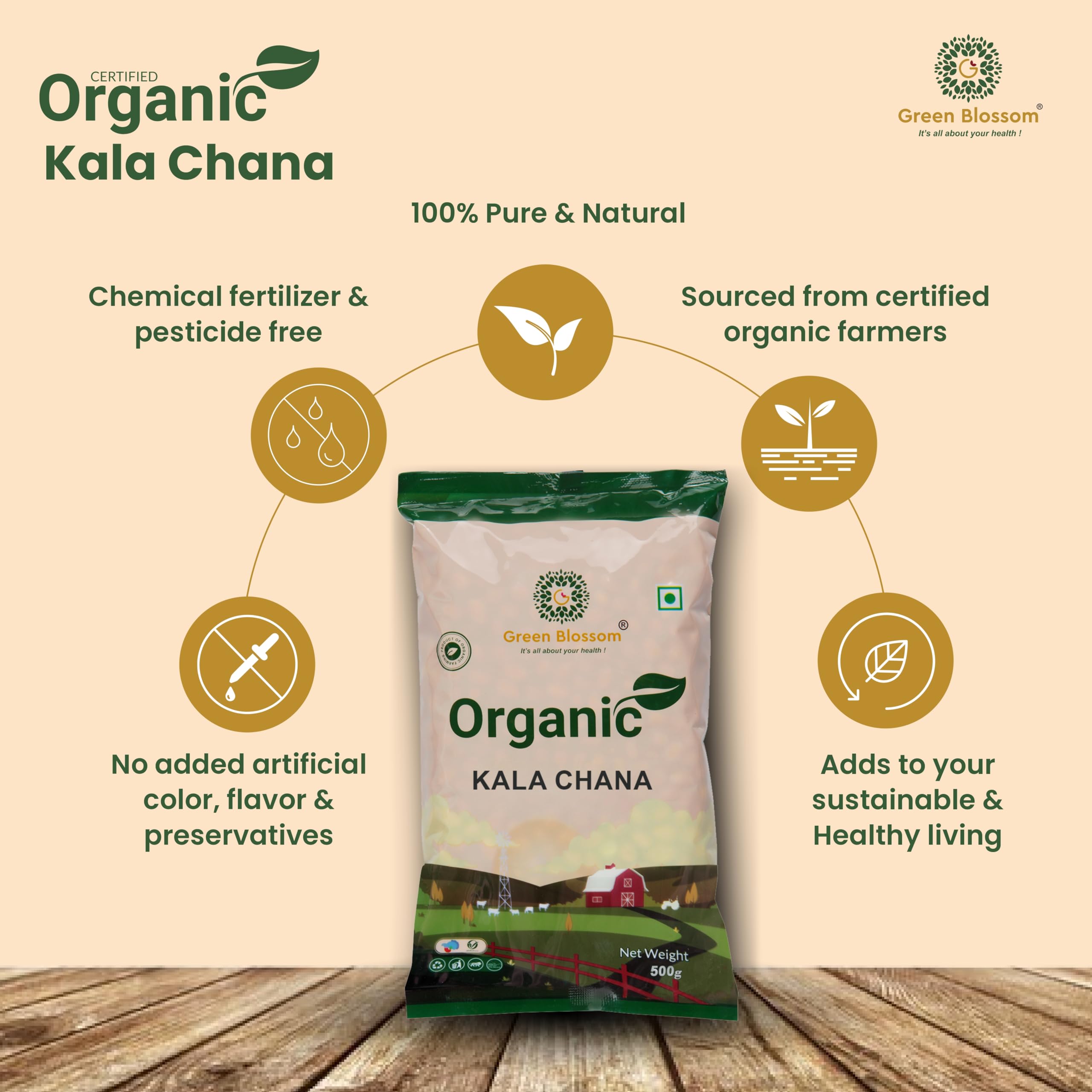 Green Blossom Organic Desi Chana/Begalgram whole - Unpolished 100% Vegan 5 Kg (500g x Pack of 10) 3
