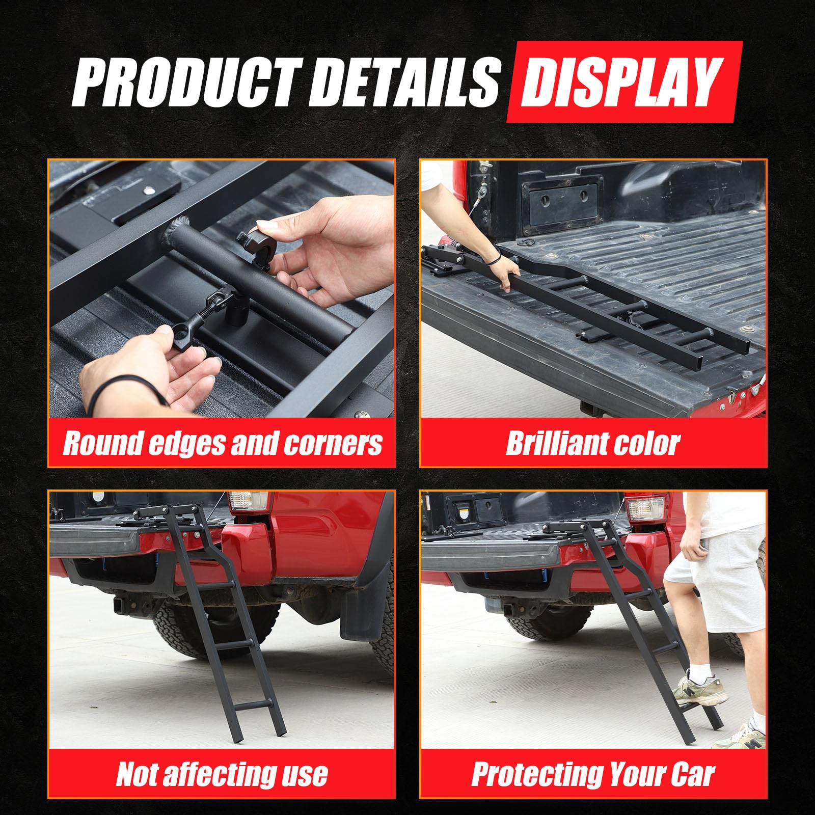 Foldable Tailgate Ladder For Toyota Tundra (2007-2021) – Aluminum Step Ladder With Grip Plates, 300 Lb Capacity