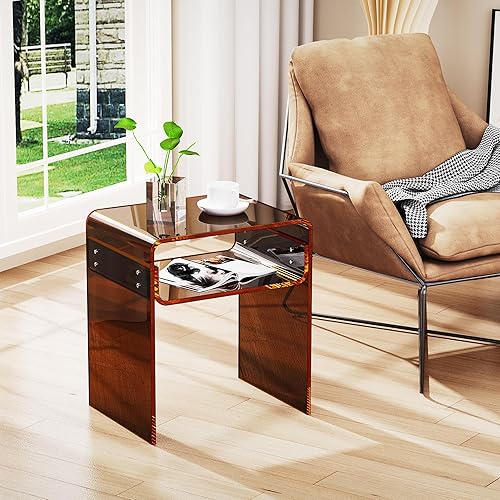 Miniatura 12 de Mesa auxiliar de acrílico transparente de 2 niveles para sala de estar, dormitorio, decoración del hogar (amarillo) Negro -,Azul,Claro,Transparente