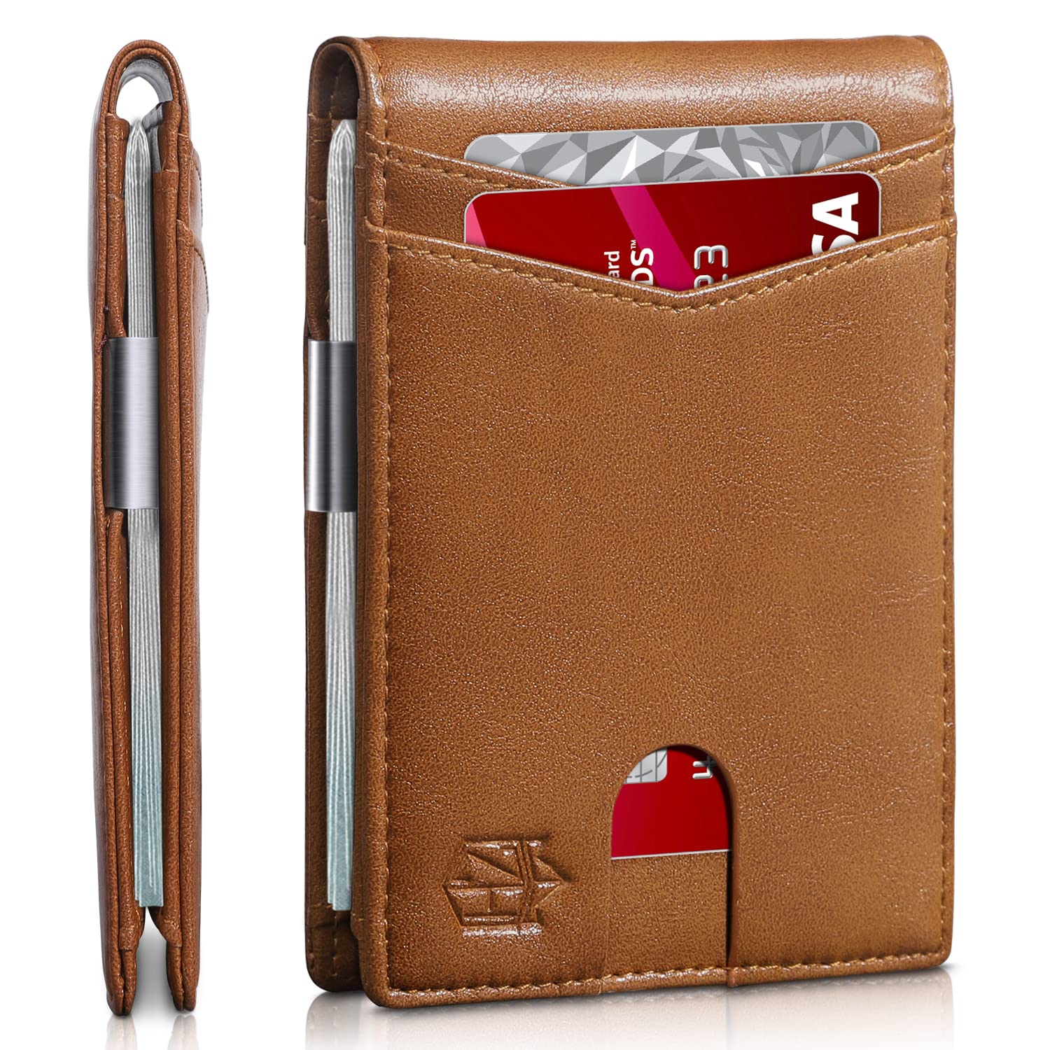 Zitahli Slim Wallet for Men Gifts Passport 12 Card Holder Money Clip Minimalist RFID Bifold Leather Slots Front Pocket Small Thin Gift Box Dad Boyfriend Husband Regalos Hombres, Leather California