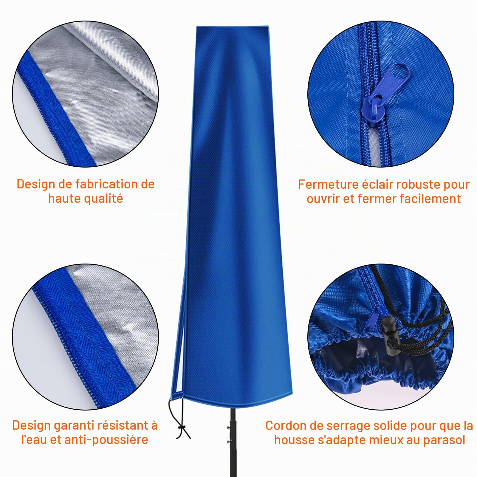 OKPOW Housse de parasol imperméable - 600D Housse de parasol de jardin robuste adaptée pour parasol de 2,5 m, 2,7 m, 3 m de grande taille - Protection de parasol de patio anti-UV et coupe-vent avec