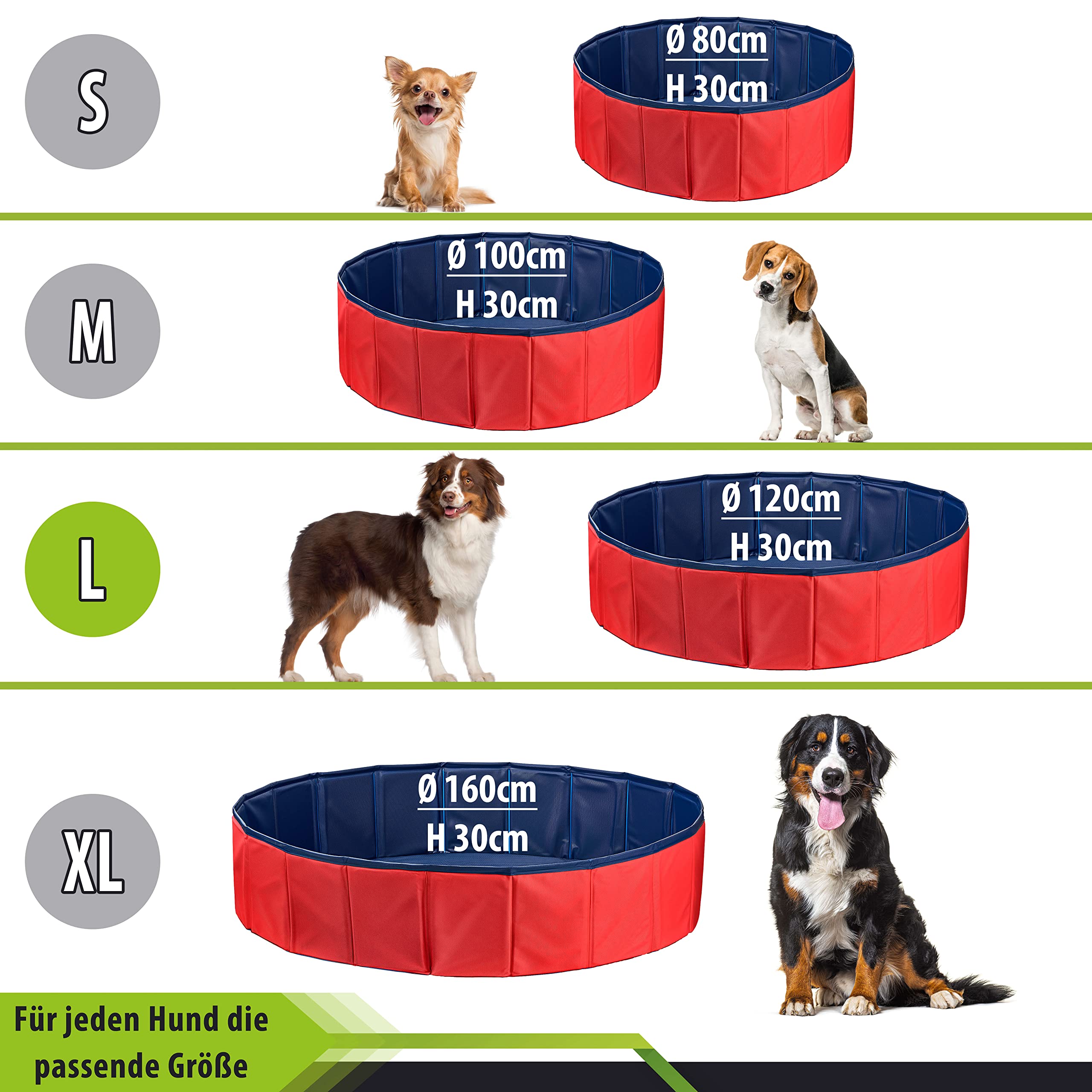 Stabiler Hundepool | Planschbecken für Hunde | Faltbarer Pool mit Ablassventil | rutschfeste Badewanne | Bällebad Kinder | Bälle Bad inkl. Badebürste & Reparaturset - Dog Pool 120x30 (Red)