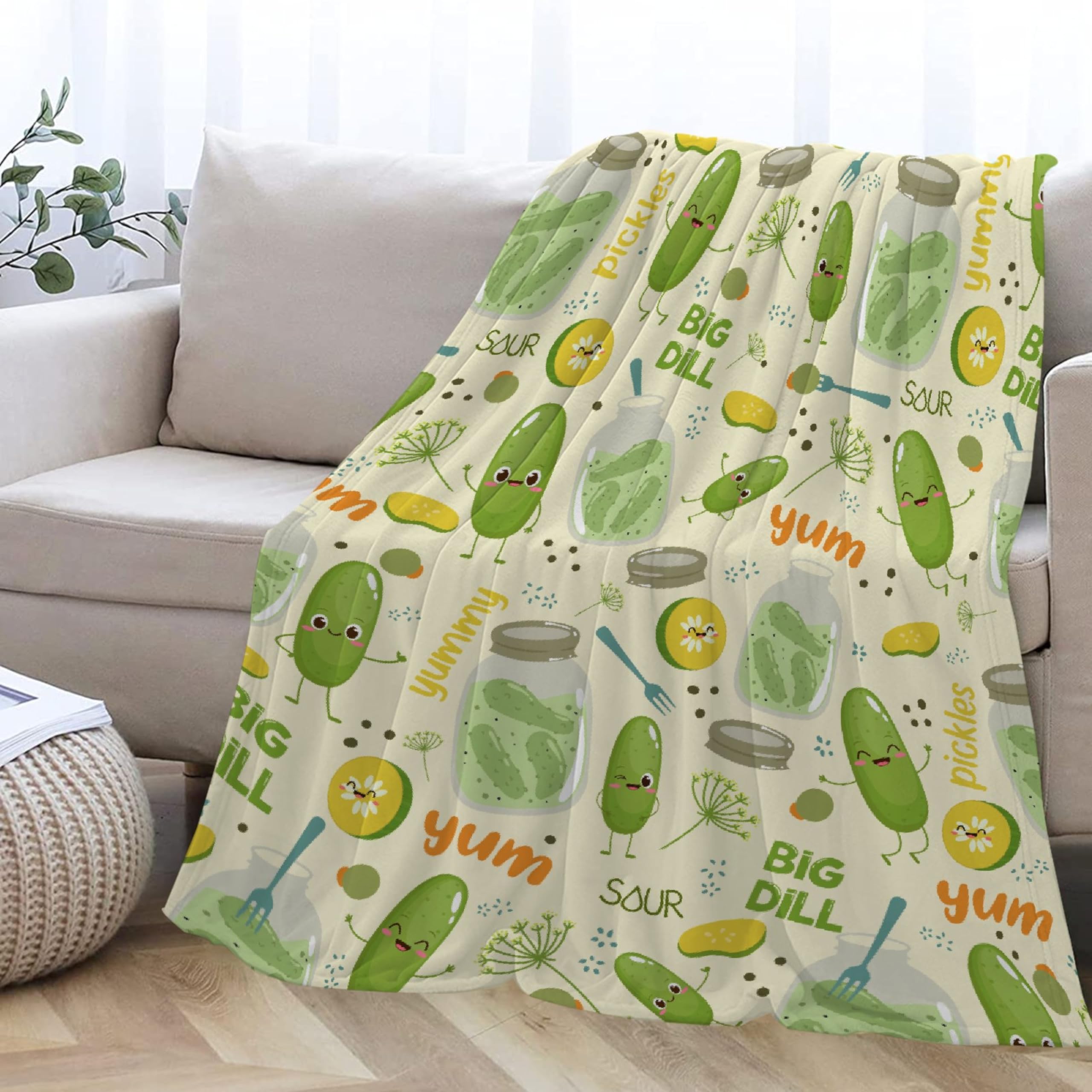 Pickle Blanket for Dill Pickle Lover Funny Pickle Gift for Girl Boys Baby Super Soft Flannel Blanket for Sofa Couch Bed Travel - Plush Warm Home Decor for All Seasons,60