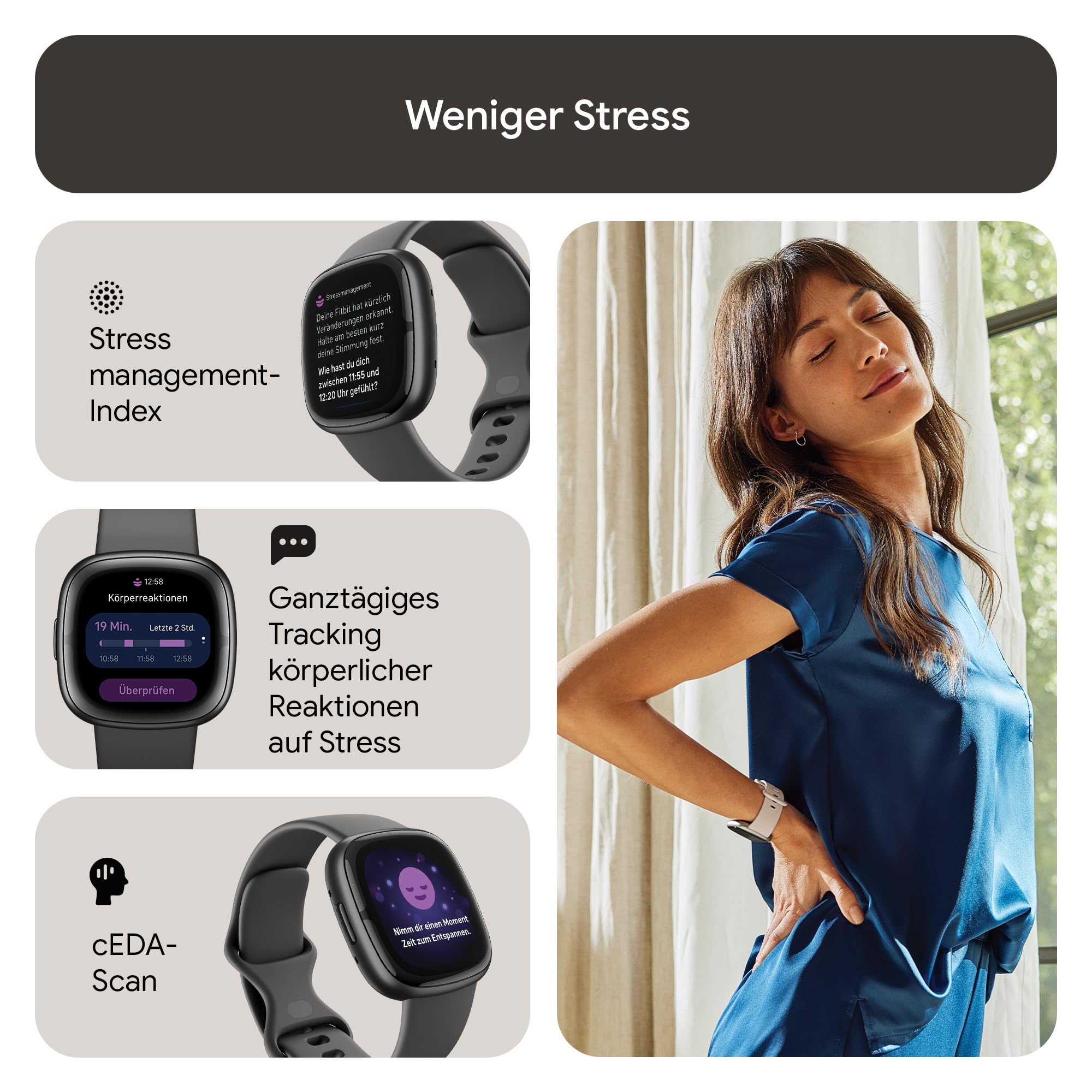 Google Fitbit Sense 2 – Smartwatch Damen / Herren – Fitnessuhr mit integriertem GPS und Telefonfunktion – Fitness-Tracking mit Stressmanagement, EKG und Schlafanalyse – kompatibel mit Android/iOS