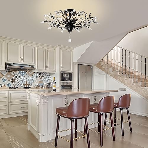 Miniatura 7 de Ganeed Lámpara de techo de cristal, candelabro vintage, moderna y elegante lámpara de cristal K9 de montaje empotrado para sala de estar,