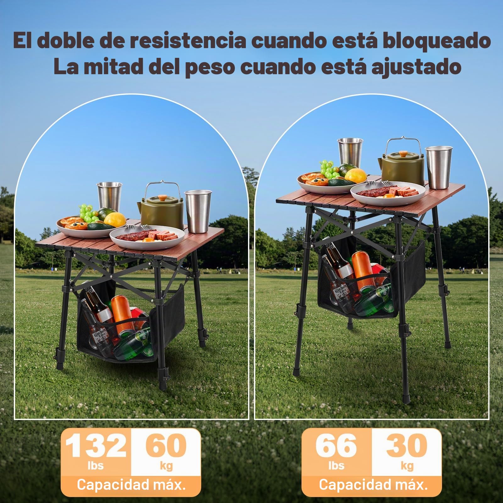 Odoland Mesa de Camping Plegable con Bolsa de Almacenamiento Resistente, Altura Ajustable, Portátil, Ligera, Mesa de Playa para Picnic al Aire Libre, Senderismo, Viajes