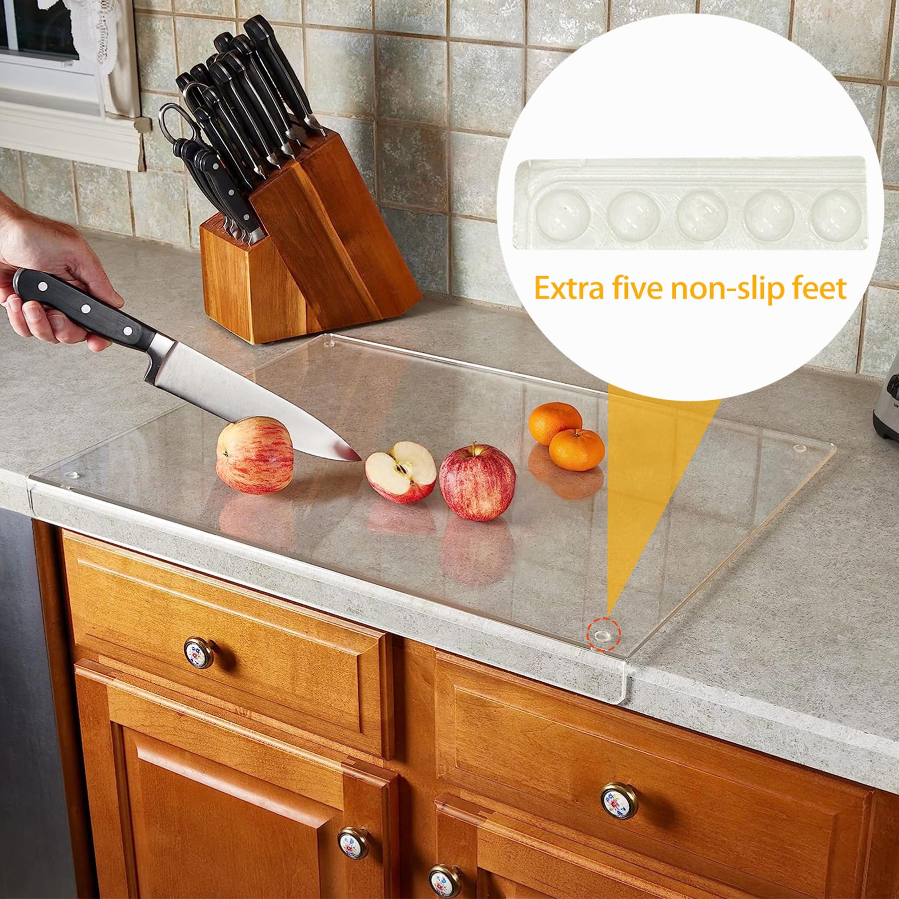 Tablero de Corte Acrílico Transparente, 5 mm con Borde de Tope, 60 cm x 45 cm, Ideal para Mostradores de Cocina